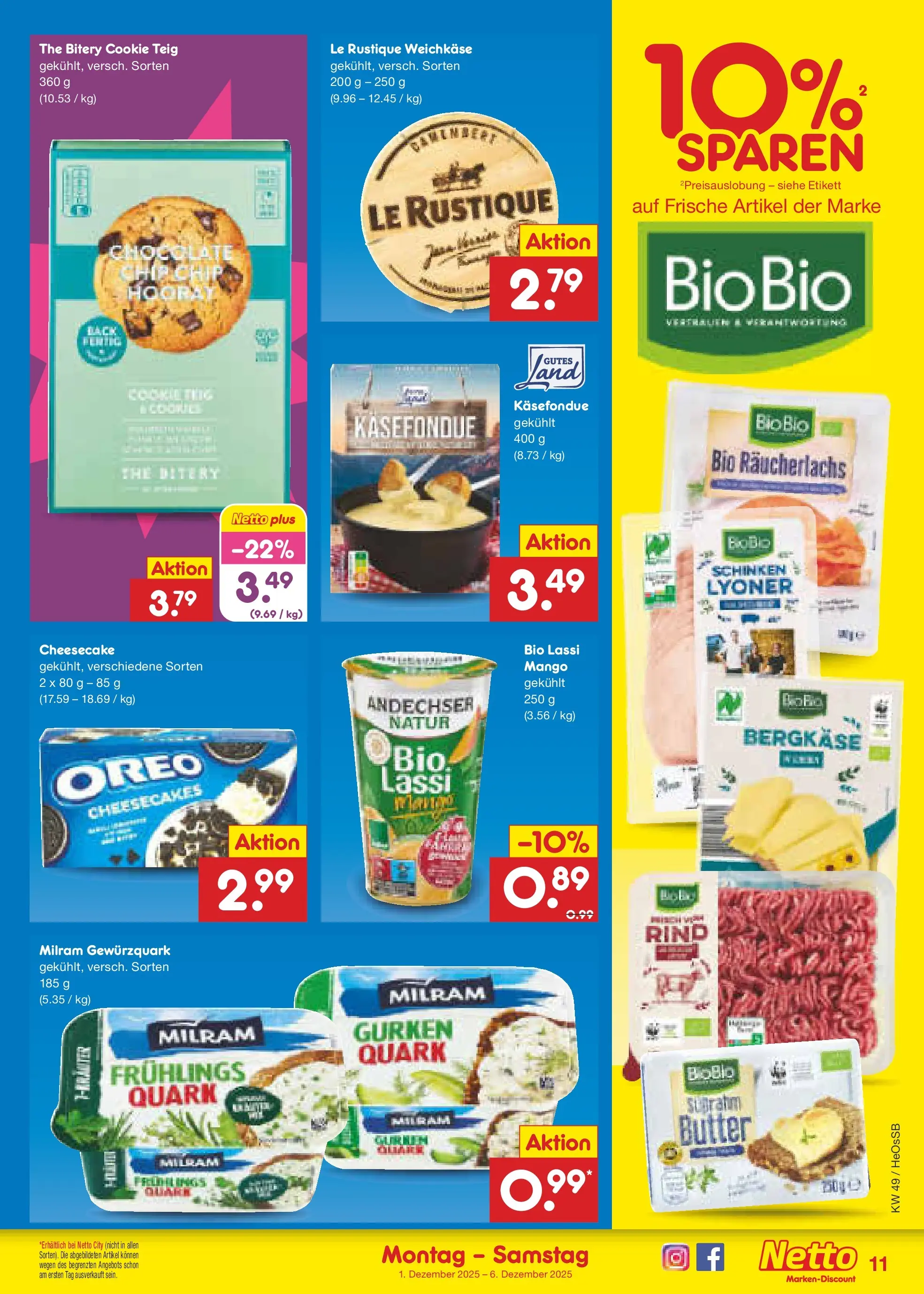 Netto Marken-Discount prospekt Kröpelin	 (ab 01.12.2025) » Angebote | Seite: 11 | Produkte: Quark, Butter, Schinken, Gurken