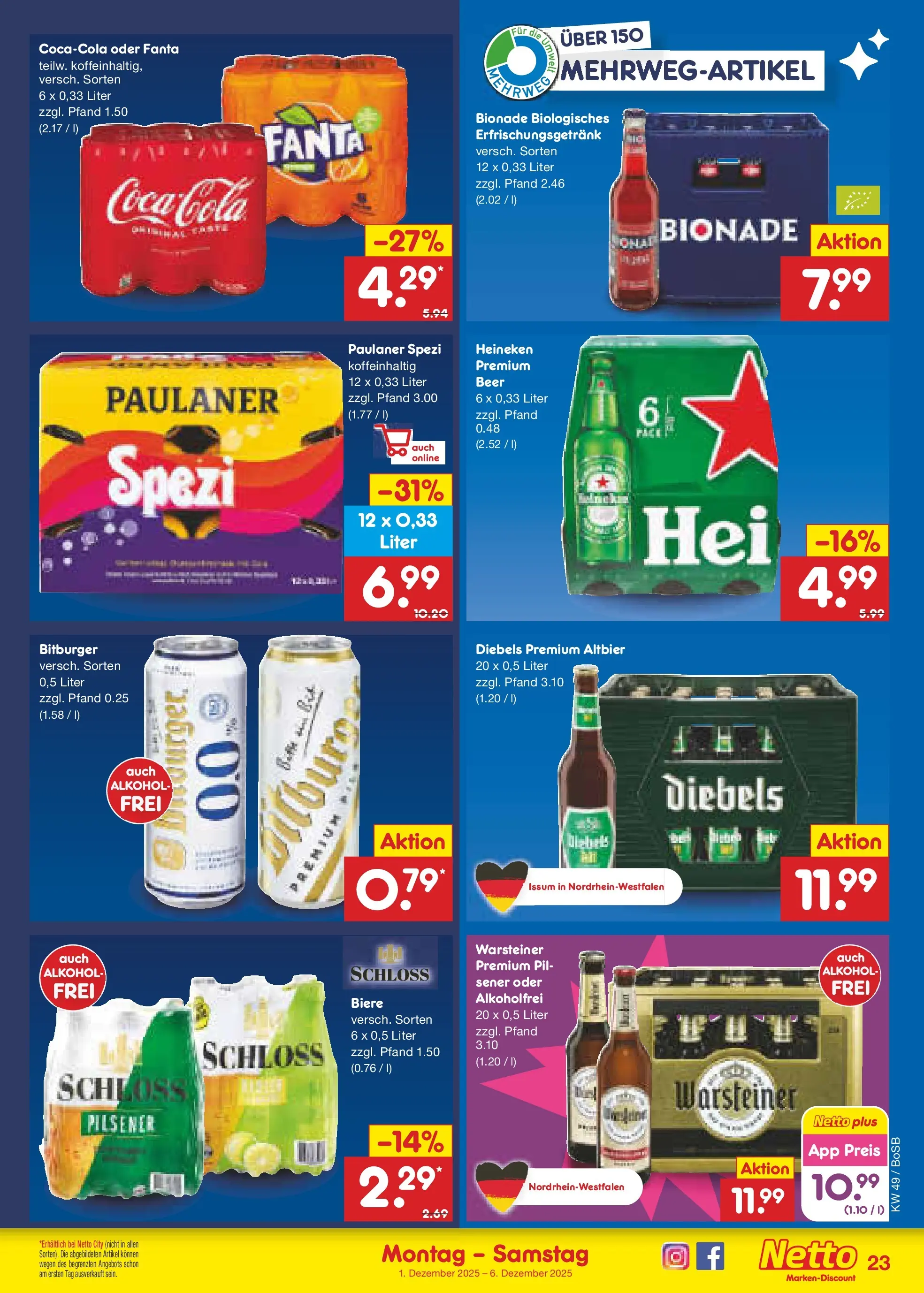 Netto Marken-Discount prospekt Stadtlohn	 (ab 01.12.2025) » Angebote | Seite: 25 | Produkte: Bitburger, Coca cola, Fanta, Bionade