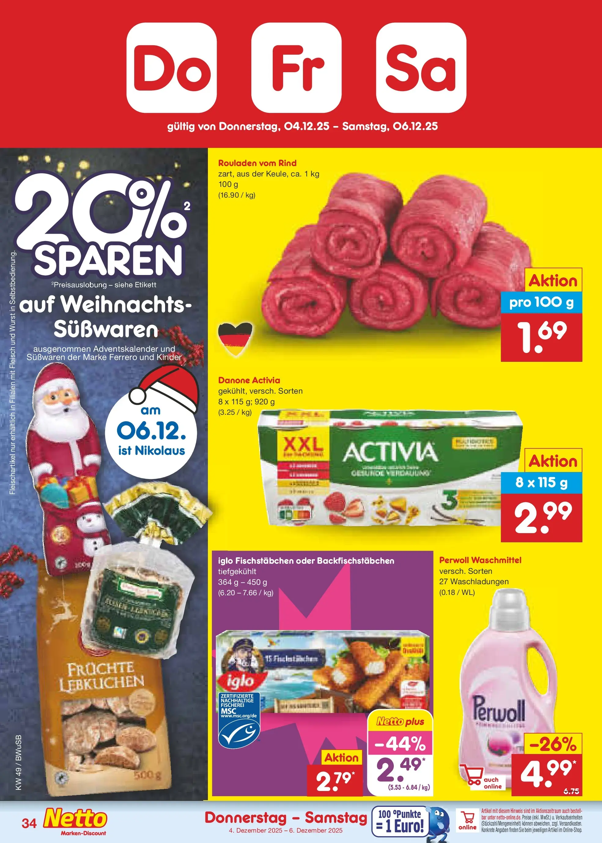 Netto Marken-Discount prospekt Bovenden	 (ab 01.12.2025) » Angebote | Seite: 36 | Produkte: Activia, Iglo, Waschmittel, Wurst
