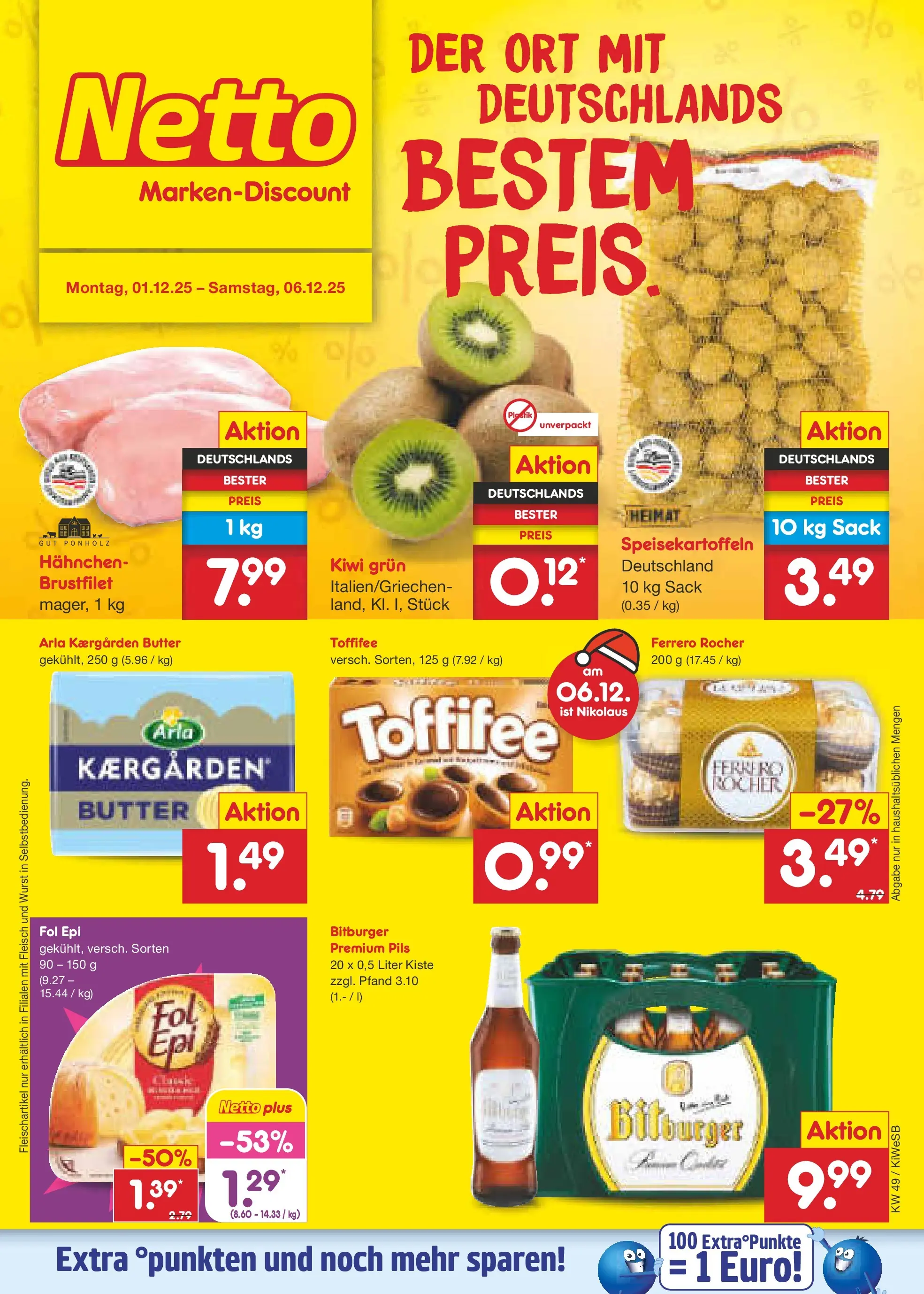 Netto Marken-Discount prospekt Bad Friedrichshall	 (ab 01.12.2025) » Angebote | Seite: 1 | Produkte: Bitburger, Hahnchen, Ferrero rocher, Wurst