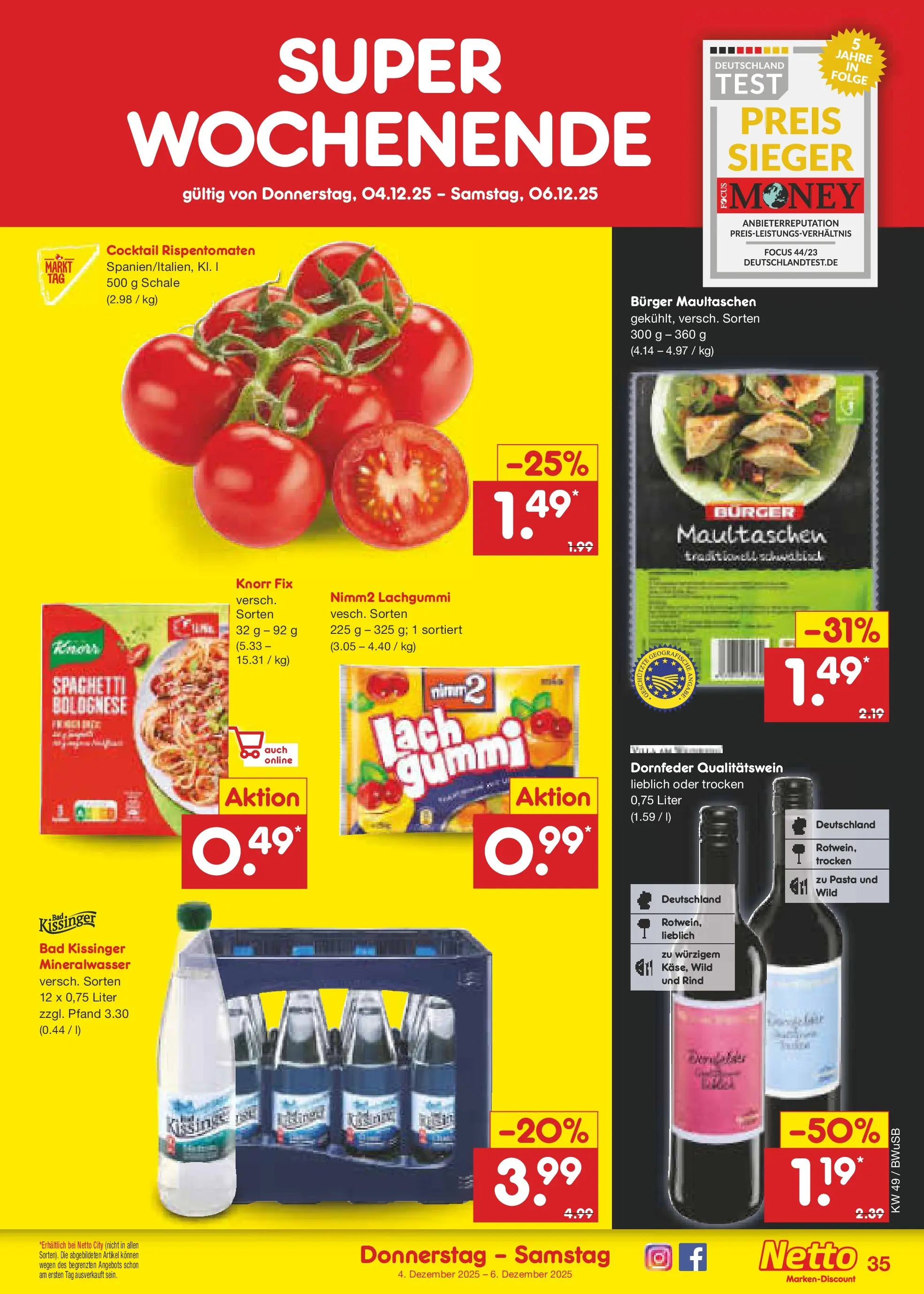 Netto Marken-Discount prospekt Bovenden	 (ab 01.12.2025) » Angebote | Seite: 37 | Produkte: Bad, Burger, Mineralwasser, Pasta
