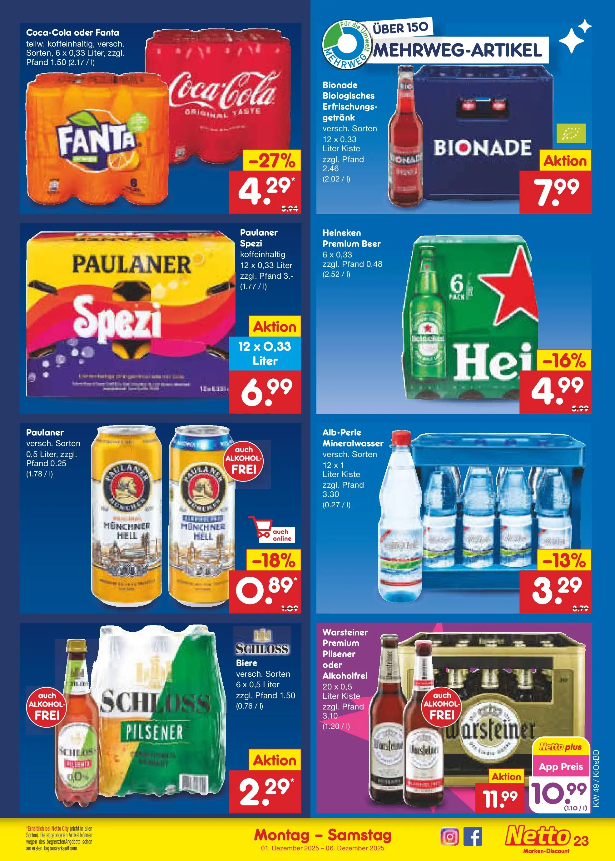Netto Marken-Discount prospekt Mistelbach	 (ab 01.12.2025) » Angebote | Seite: 25 | Produkte: Bionade, Heineken, Warsteiner, Paulaner