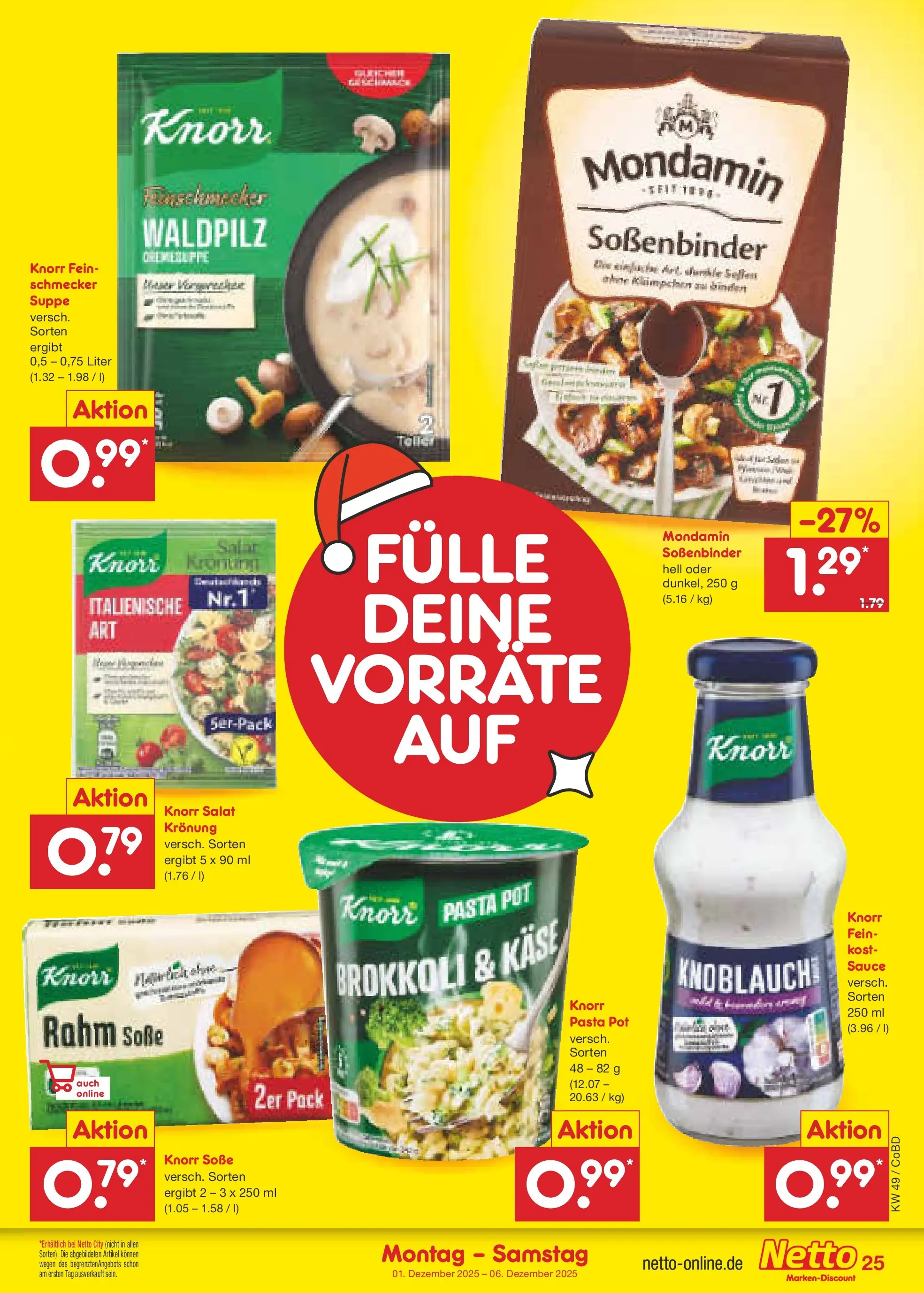Netto Marken-Discount prospekt Delitzsch	 (ab 01.12.2025) » Angebote | Seite: 27 | Produkte: Knorr, Soße, Brokkoli, Pasta