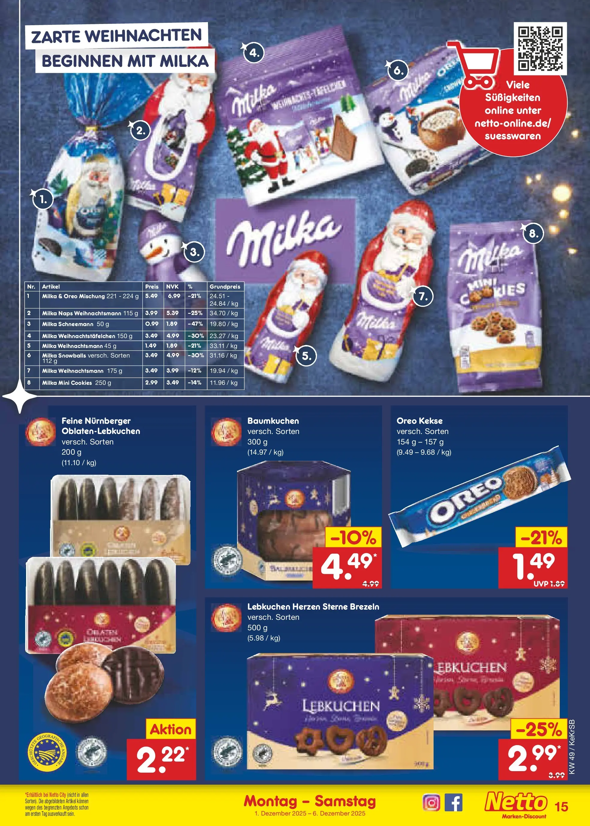 Netto Marken-Discount prospekt Kruft	 (ab 01.12.2025) » Angebote | Seite: 15 | Produkte: Milka, Süßigkeiten, Kekse