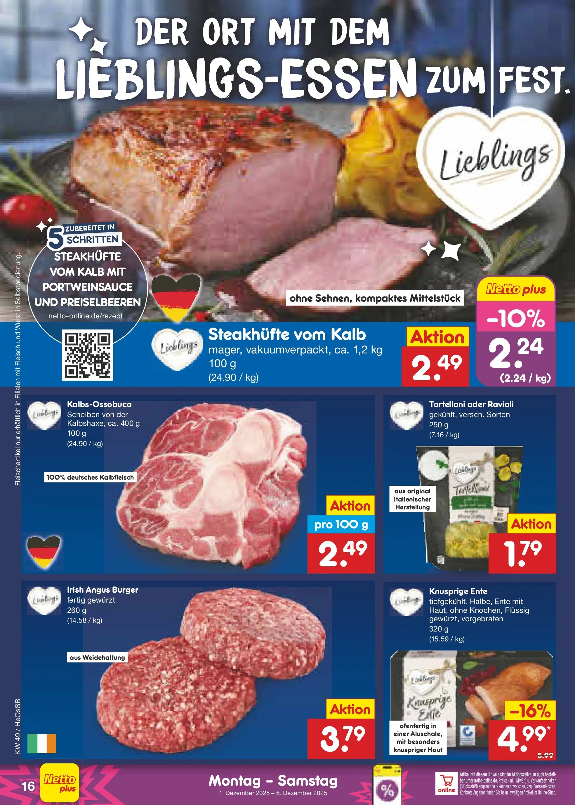 Netto Marken-Discount prospekt Kröpelin	 (ab 01.12.2025) » Angebote | Seite: 18 | Produkte: Burger, Wurst, Fleisch, Ente
