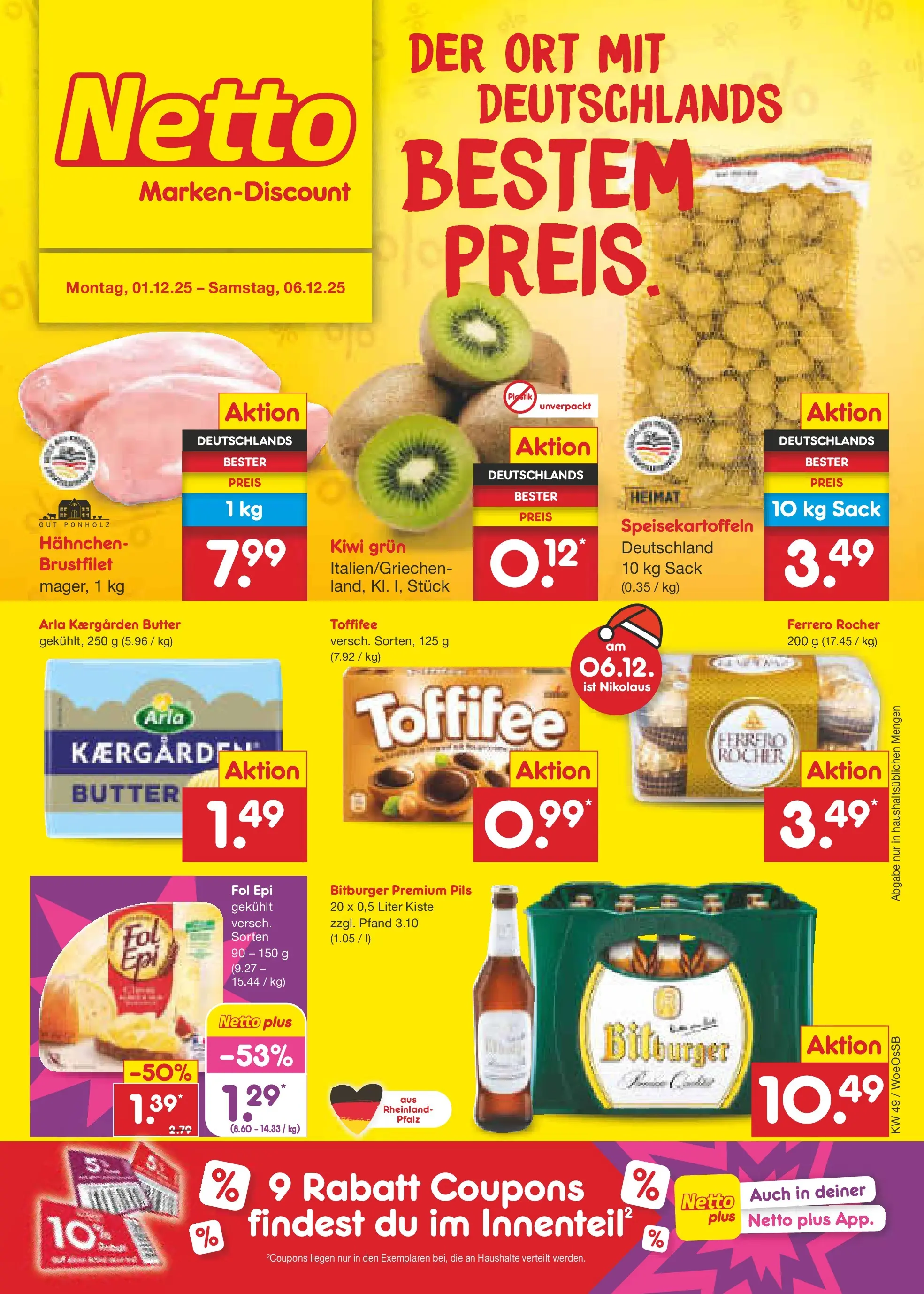 Netto Marken-Discount prospekt Gemmingen	 (ab 30.11.2025) » Angebote | Seite: 1 | Produkte: Ferrero rocher, Butter, Pils, Kiwi