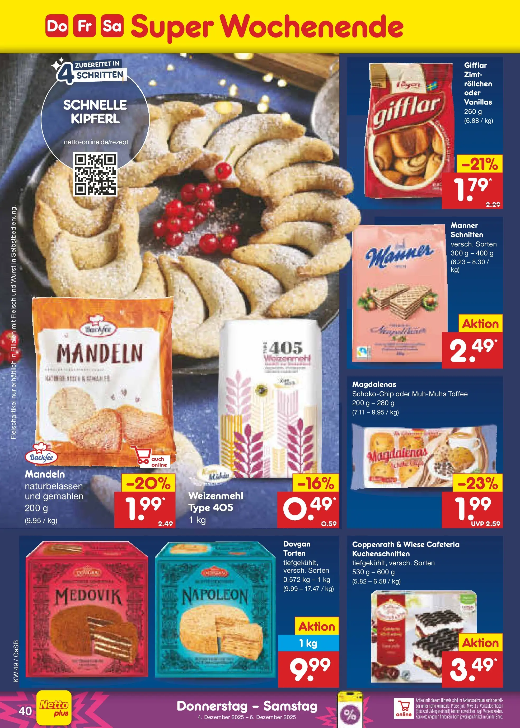 Netto Marken-Discount prospekt Moormerland	 (ab 01.12.2025) » Angebote | Seite: 42 | Produkte: Weizenmehl, Mandeln, Wurst, Fleisch