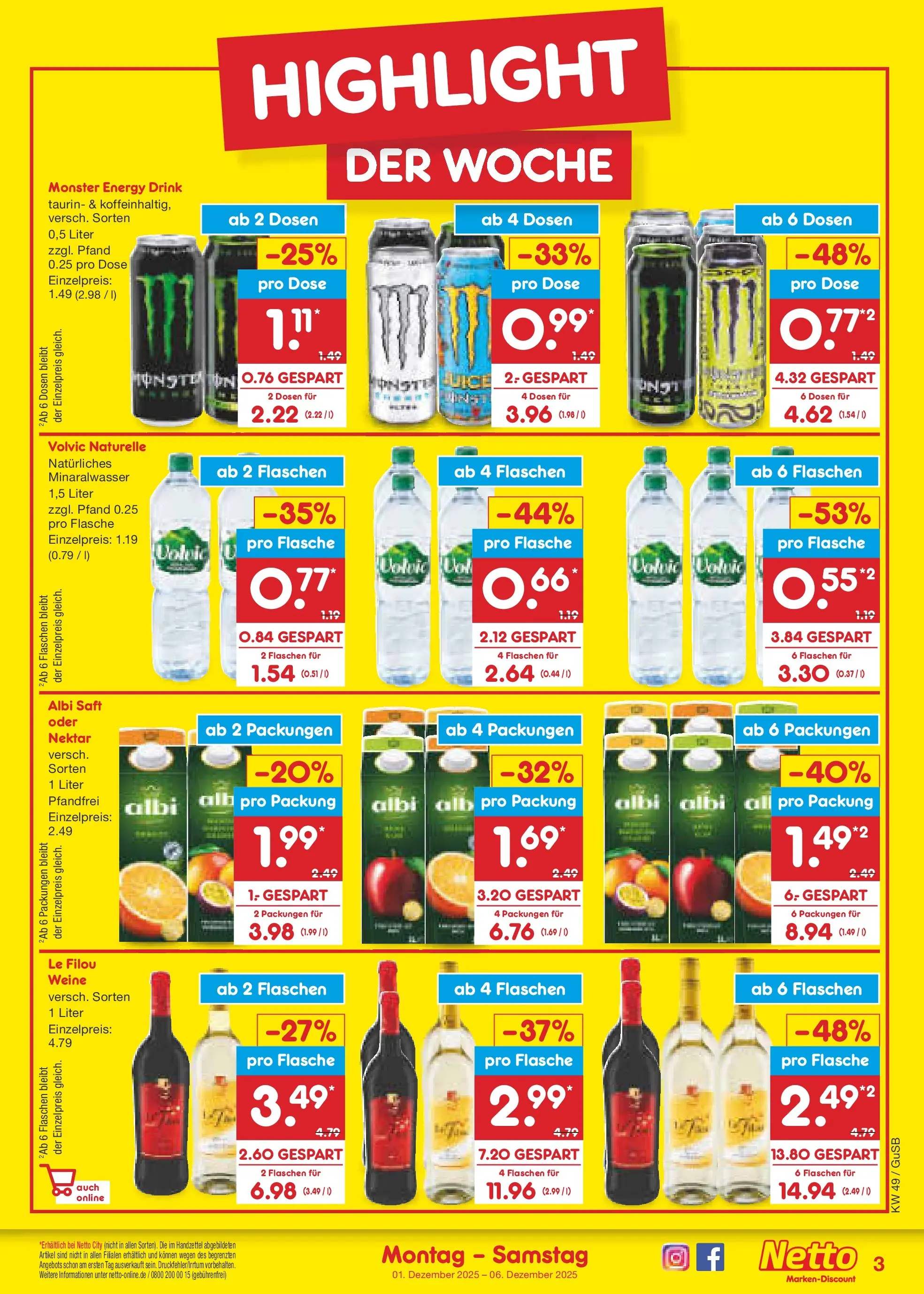 Netto Marken-Discount prospekt Machern	 (ab 30.11.2025) » Angebote | Seite: 3 | Produkte: Le filou, Energy, Monster, Saft