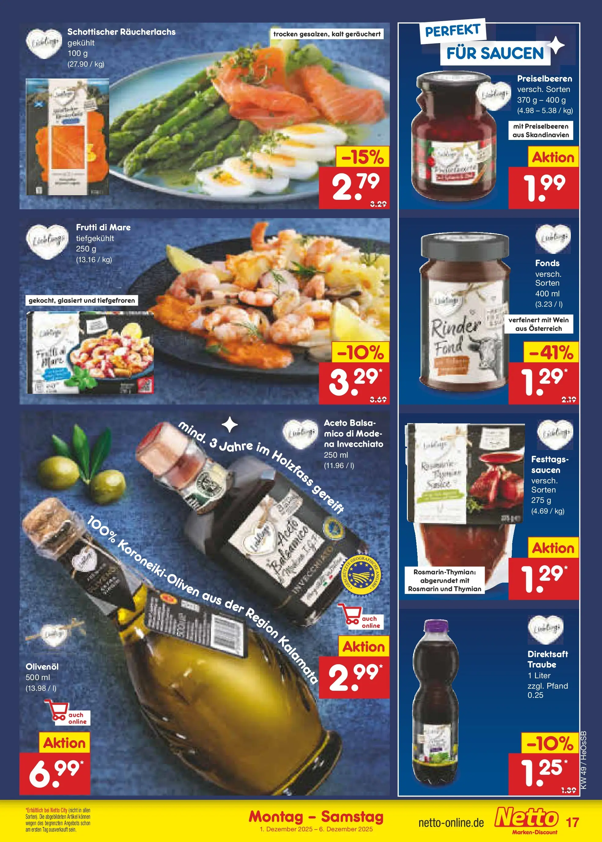 Netto Marken-Discount prospekt Kröpelin	 (ab 01.12.2025) » Angebote | Seite: 19 | Produkte: Balsamico, Olivenol, Räucherlachs, Wein