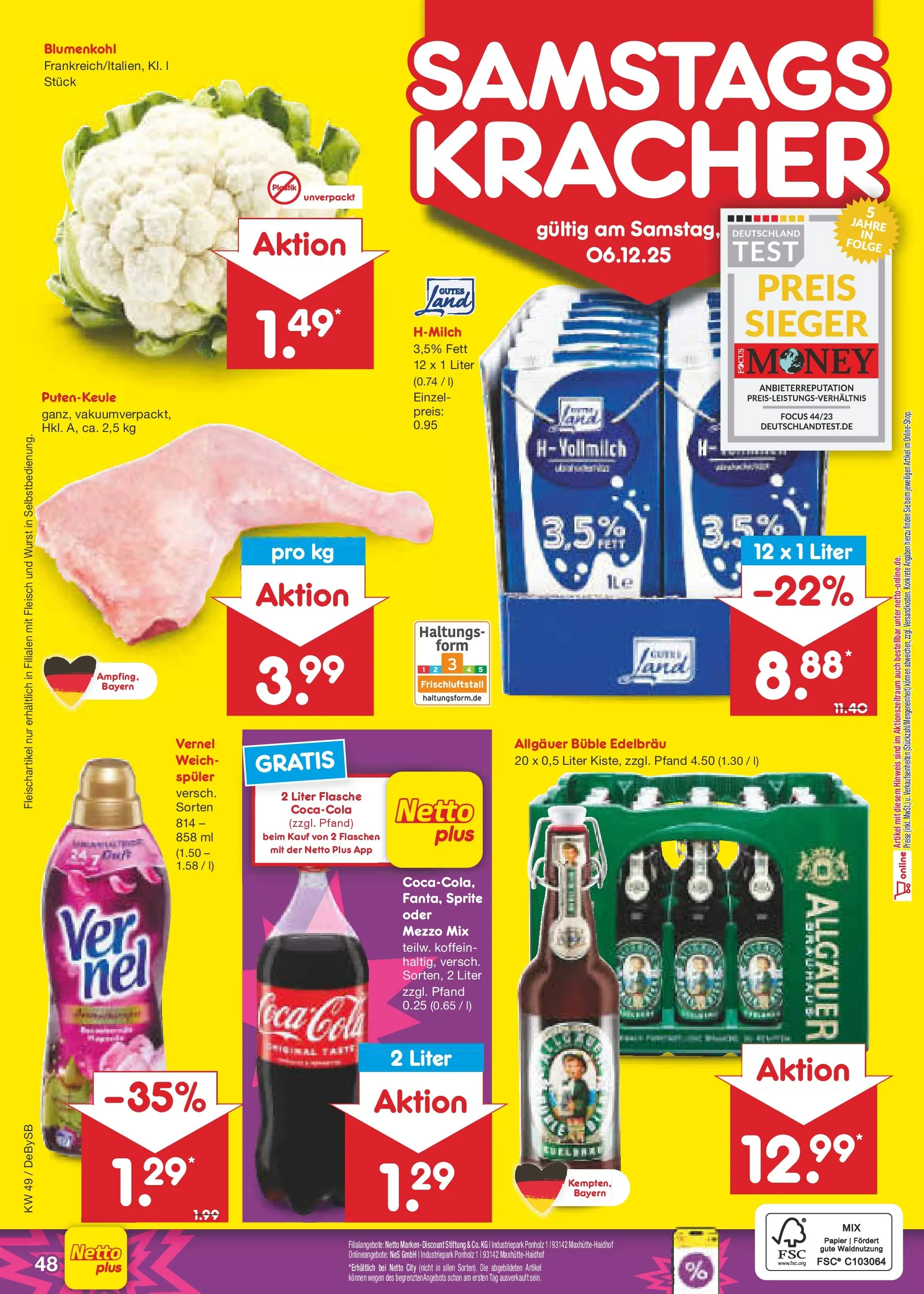 Netto Marken-Discount prospekt Thierhaupten	 (ab 30.11.2025) » Angebote | Seite: 51 | Produkte: Mezzo mix, Wurst, Blumenkohl, Vernel
