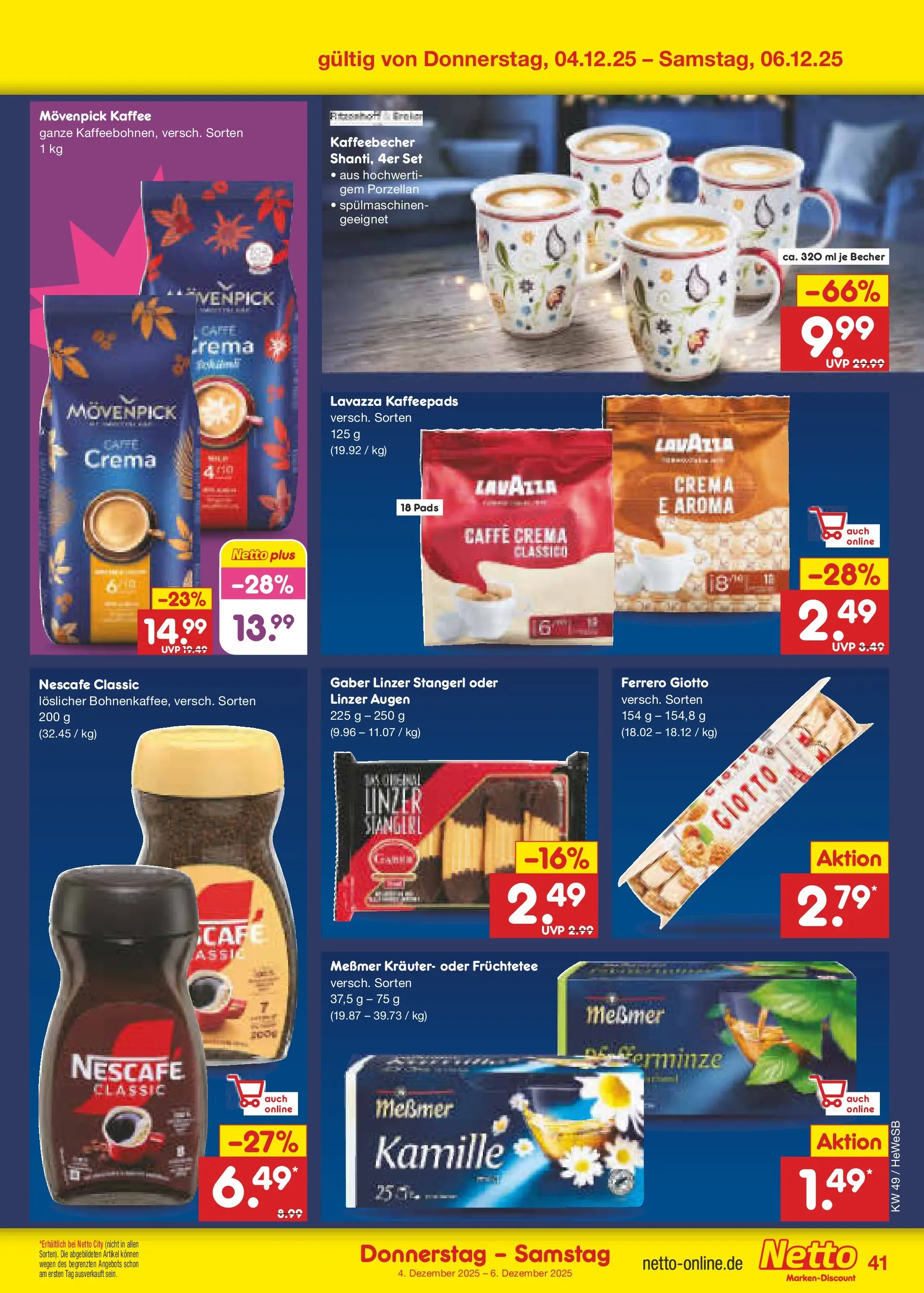 Netto Marken-Discount prospekt Brietlingen	 (ab 01.12.2025) » Angebote | Seite: 43 | Produkte: Lavazza, Nescafe, Messmer, Movenpick kaffee