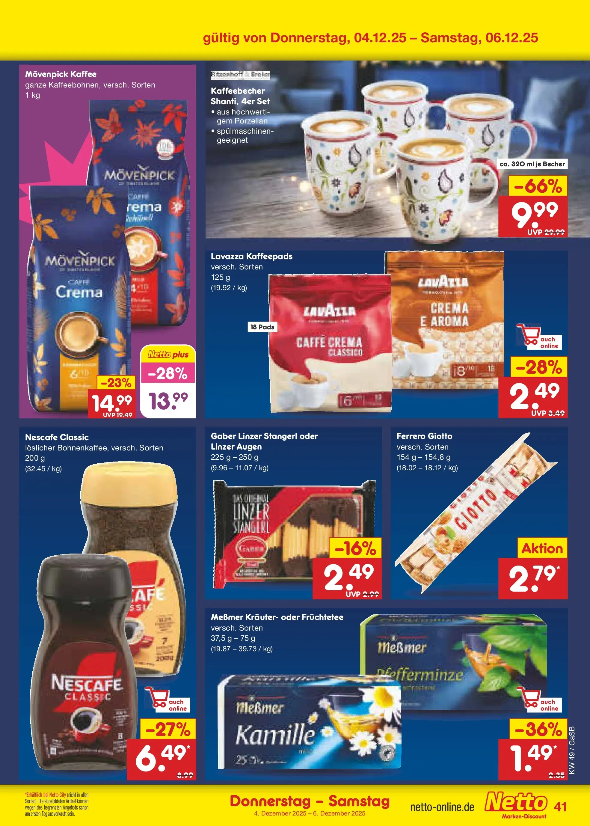 Netto Marken-Discount prospekt Moormerland	 (ab 01.12.2025) » Angebote | Seite: 43 | Produkte: Lavazza, Kaffeepads, Nescafe classic, Movenpick kaffee