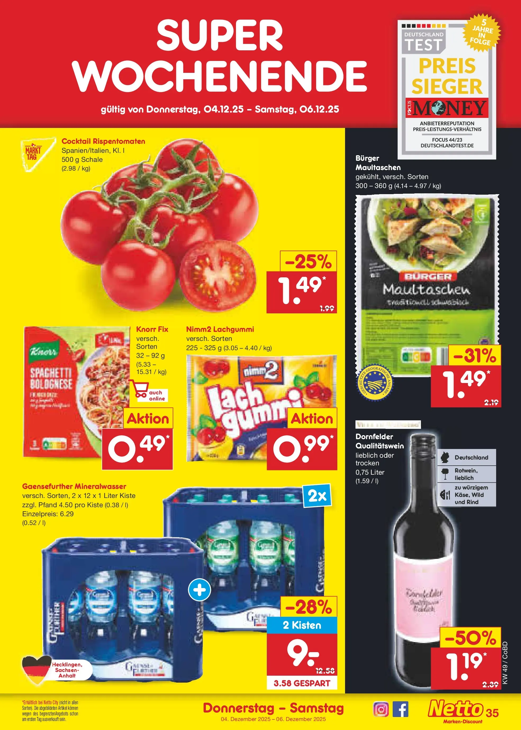 Netto Marken-Discount prospekt Delitzsch	 (ab 01.12.2025) » Angebote | Seite: 37 | Produkte: Knorr fix, Burger, Knorr, Maultaschen