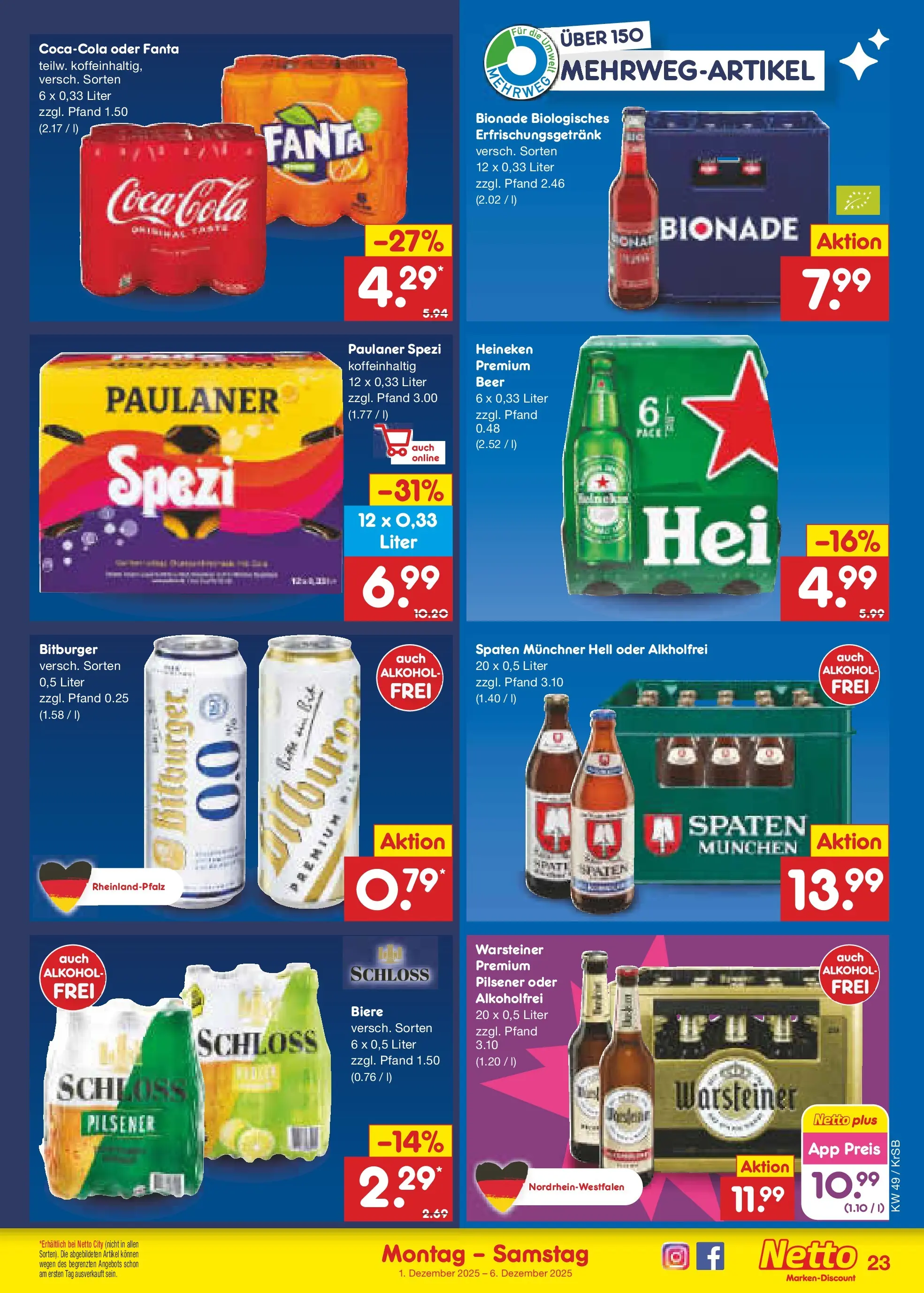 Netto Marken-Discount prospekt Jüchen	 (ab 01.12.2025) » Angebote | Seite: 25 | Produkte: Fanta, Cola, Heineken, Warsteiner