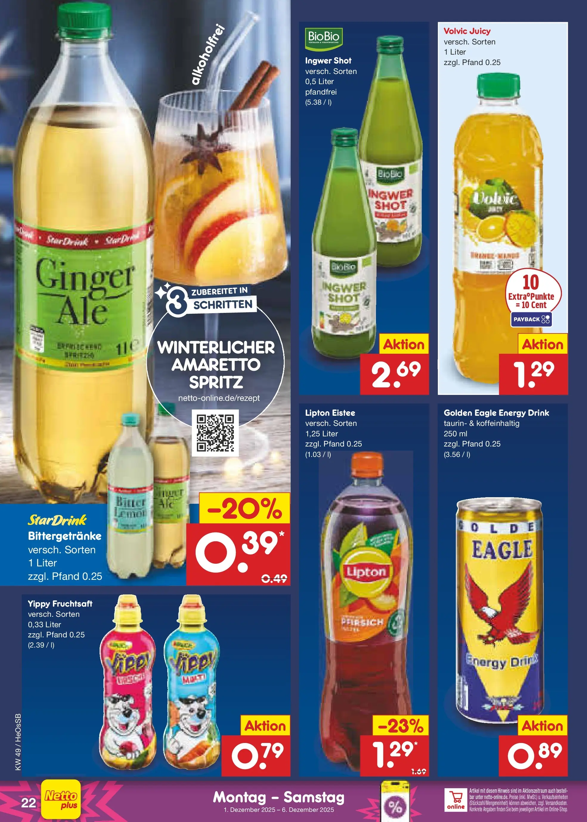 Netto Marken-Discount prospekt Kröpelin	 (ab 01.12.2025) » Angebote | Seite: 24 | Produkte: Energy, Pfirsich, Volvic, Fruchtsaft