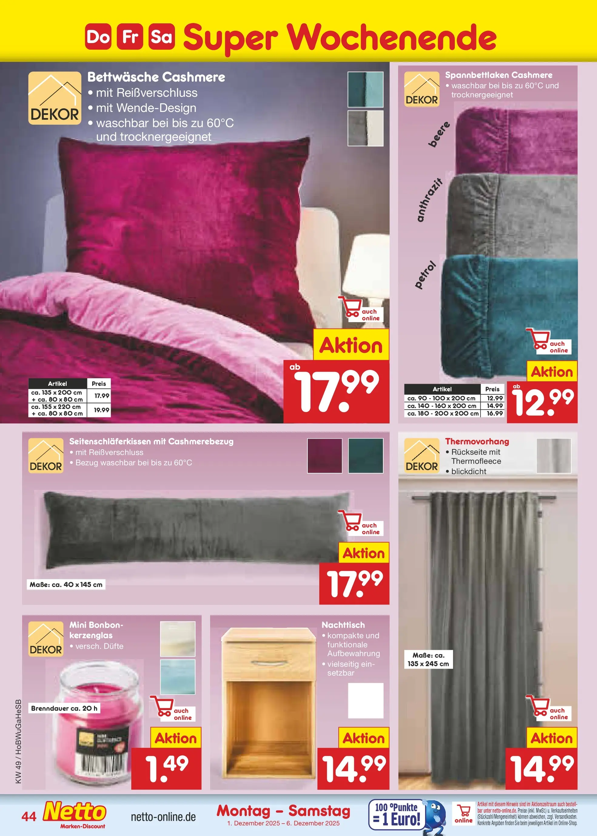 Netto Marken-Discount prospekt Bovenden	 (ab 01.12.2025) » Angebote | Seite: 47 | Produkte: Nachttisch, Bettwäsche