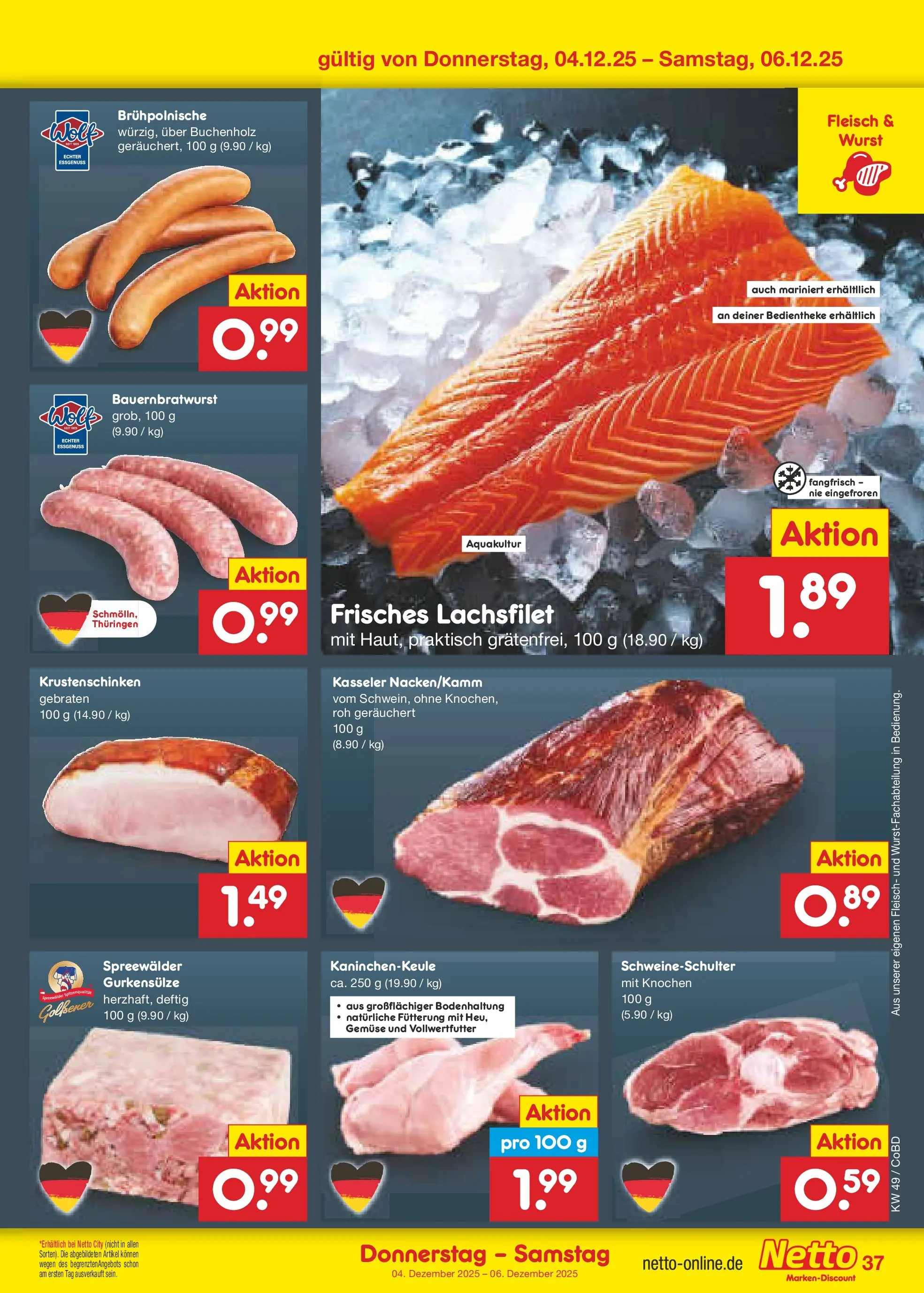Netto Marken-Discount prospekt Delitzsch	 (ab 01.12.2025) » Angebote | Seite: 39 | Produkte: Gemüse, Wurst, Fleisch