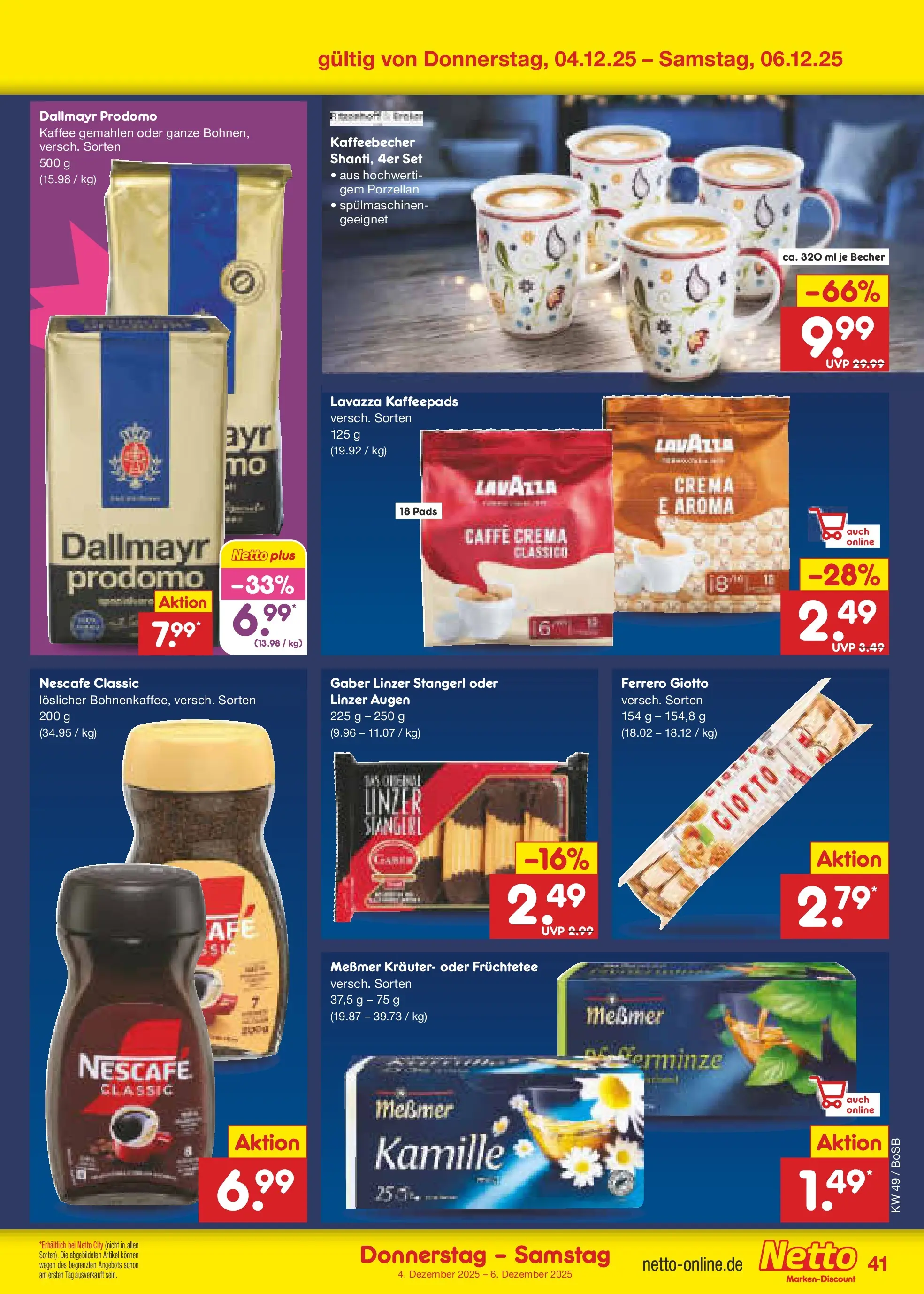 Netto Marken-Discount prospekt Stadtlohn	 (ab 01.12.2025) » Angebote | Seite: 43 | Produkte: Kaffeepads, Dallmayr, Nescafe classic, Dallmayr prodomo