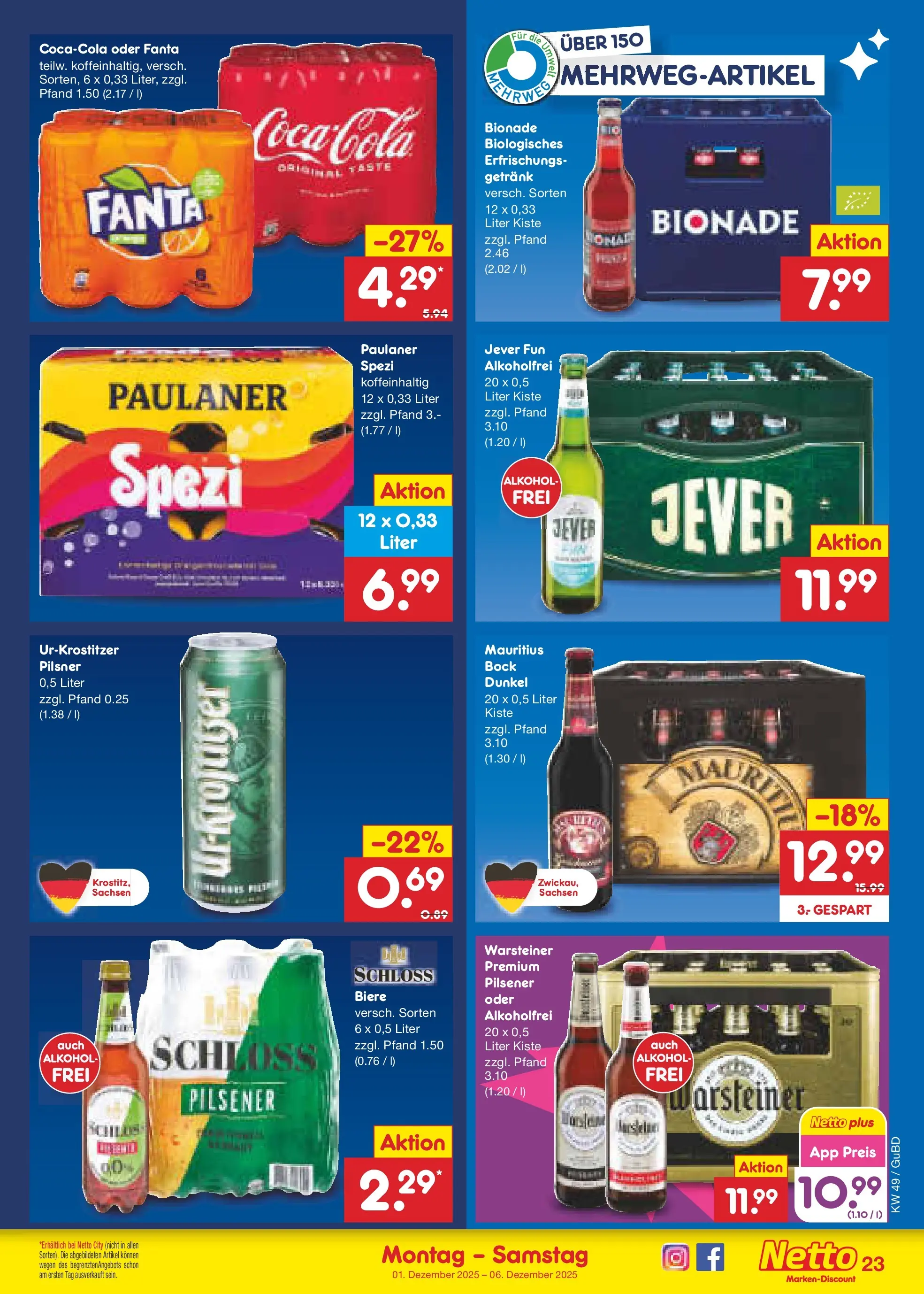 Netto Marken-Discount prospekt Glauchau	 (ab 30.11.2025) » Angebote | Seite: 25 | Produkte: Fanta, Bionade, Warsteiner, Paulaner