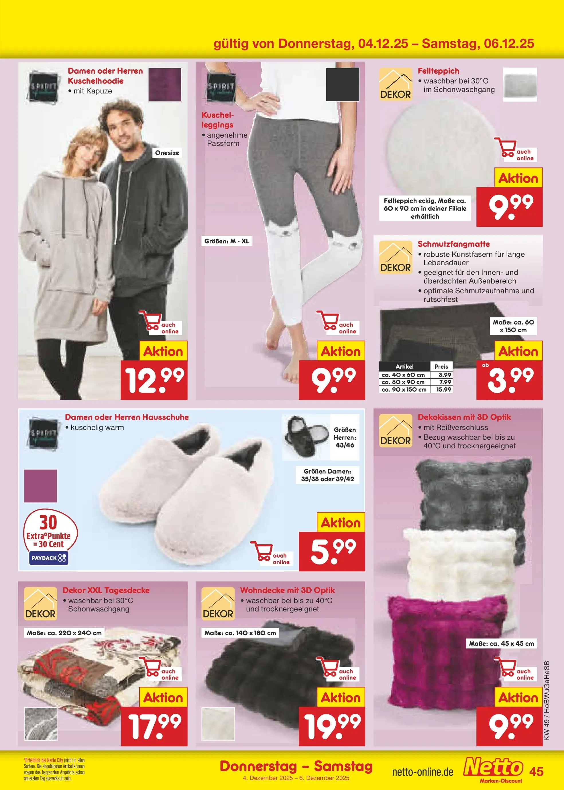Netto Marken-Discount prospekt Bovenden	 (ab 01.12.2025) » Angebote | Seite: 48 | Produkte: Tagesdecke, Schmutzfangmatte, Leggings, Hausschuhe