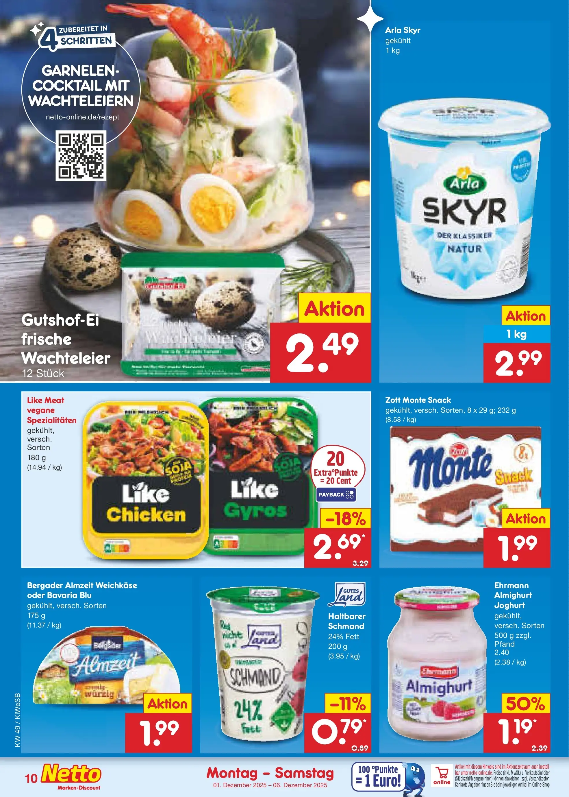 Netto Marken-Discount prospekt Bad Friedrichshall	 (ab 01.12.2025) » Angebote | Seite: 10 | Produkte: Skyr, Arla skyr, Gyros, Like meat