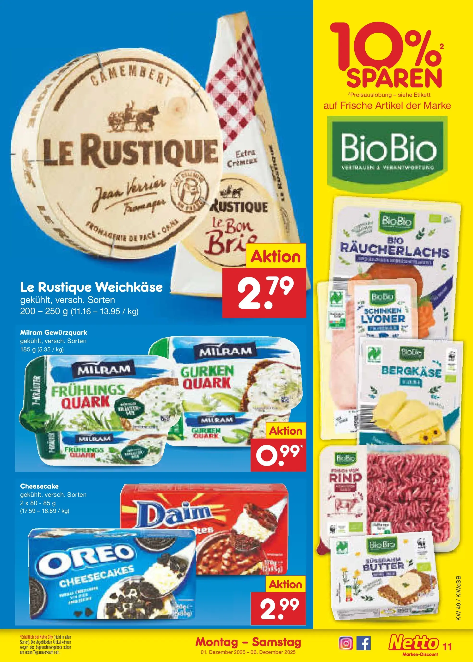 Netto Marken-Discount prospekt Bad Friedrichshall	 (ab 01.12.2025) » Angebote | Seite: 11 | Produkte: Quark, Butter, Milram, Gurken
