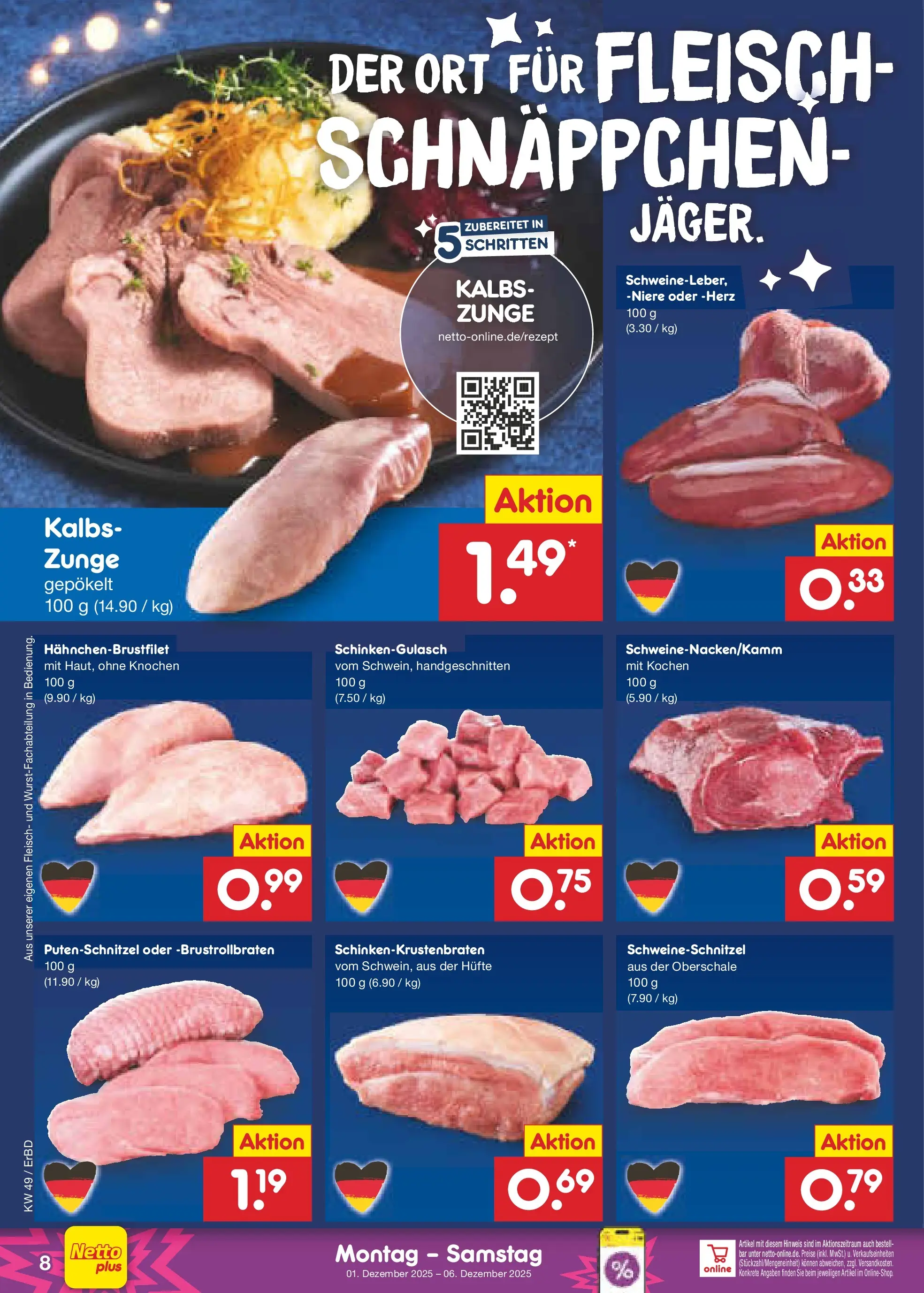 Netto Marken-Discount prospekt Jena-Lobeda	 (ab 01.12.2025) » Angebote | Seite: 8 | Produkte: Putenschnitzel, Fleisch