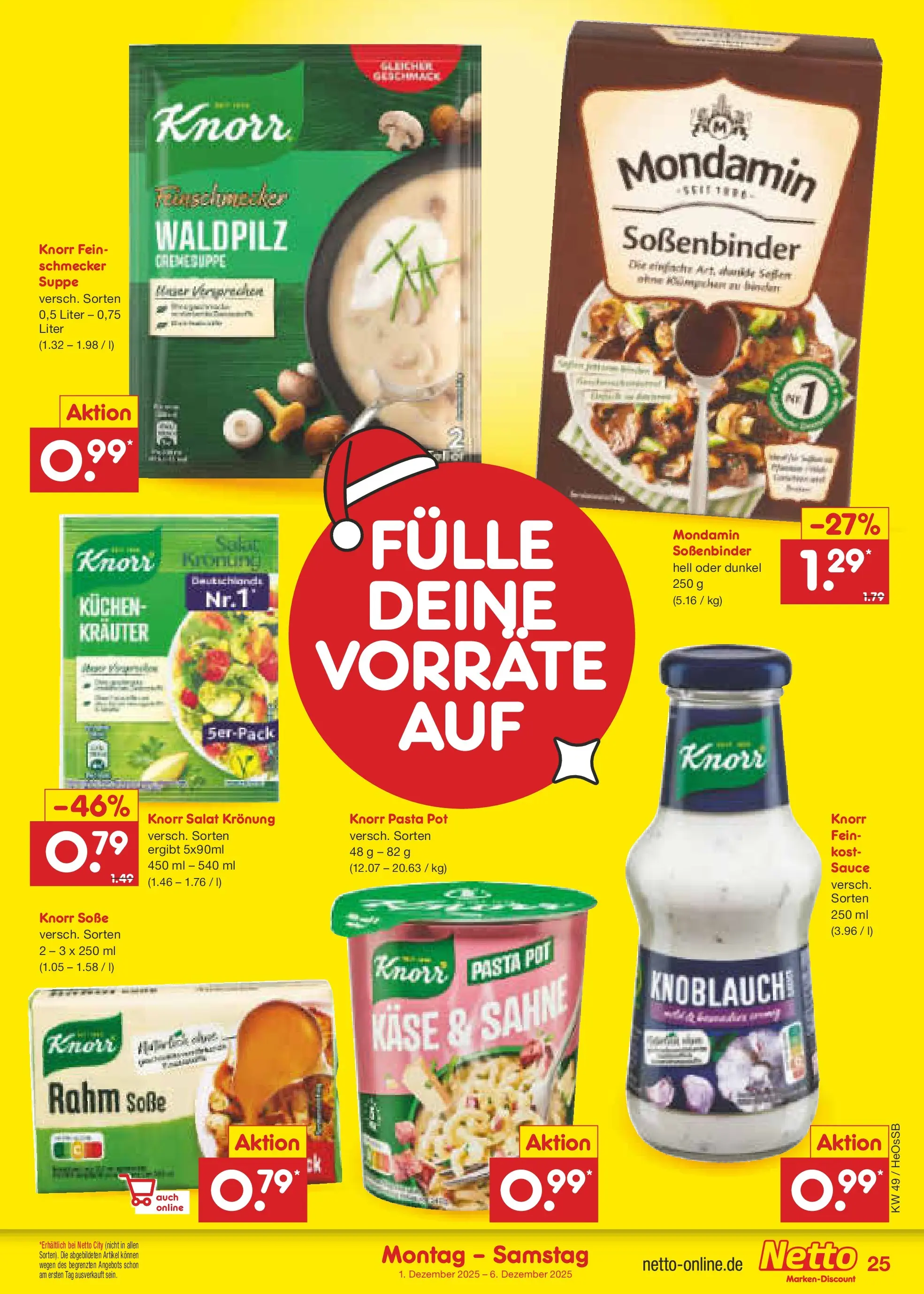 Netto Marken-Discount prospekt Kröpelin	 (ab 01.12.2025) » Angebote | Seite: 27 | Produkte: Käse, Knorr, Soße, Pasta