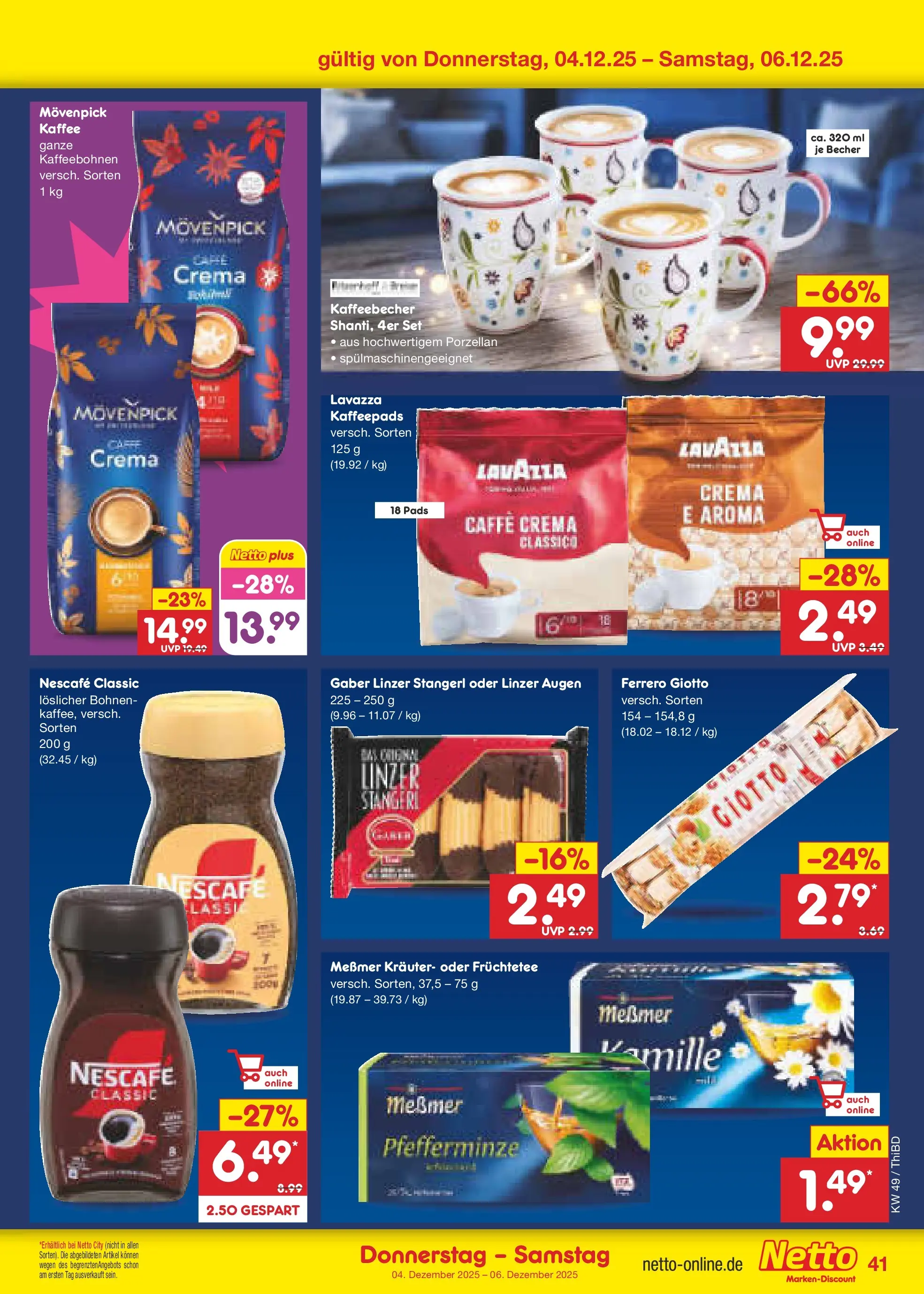 Netto Marken-Discount prospekt Thiendorf	 (ab 30.11.2025) » Angebote | Seite: 43 | Produkte: Lavazza, Nescafe, Messmer, Movenpick kaffee