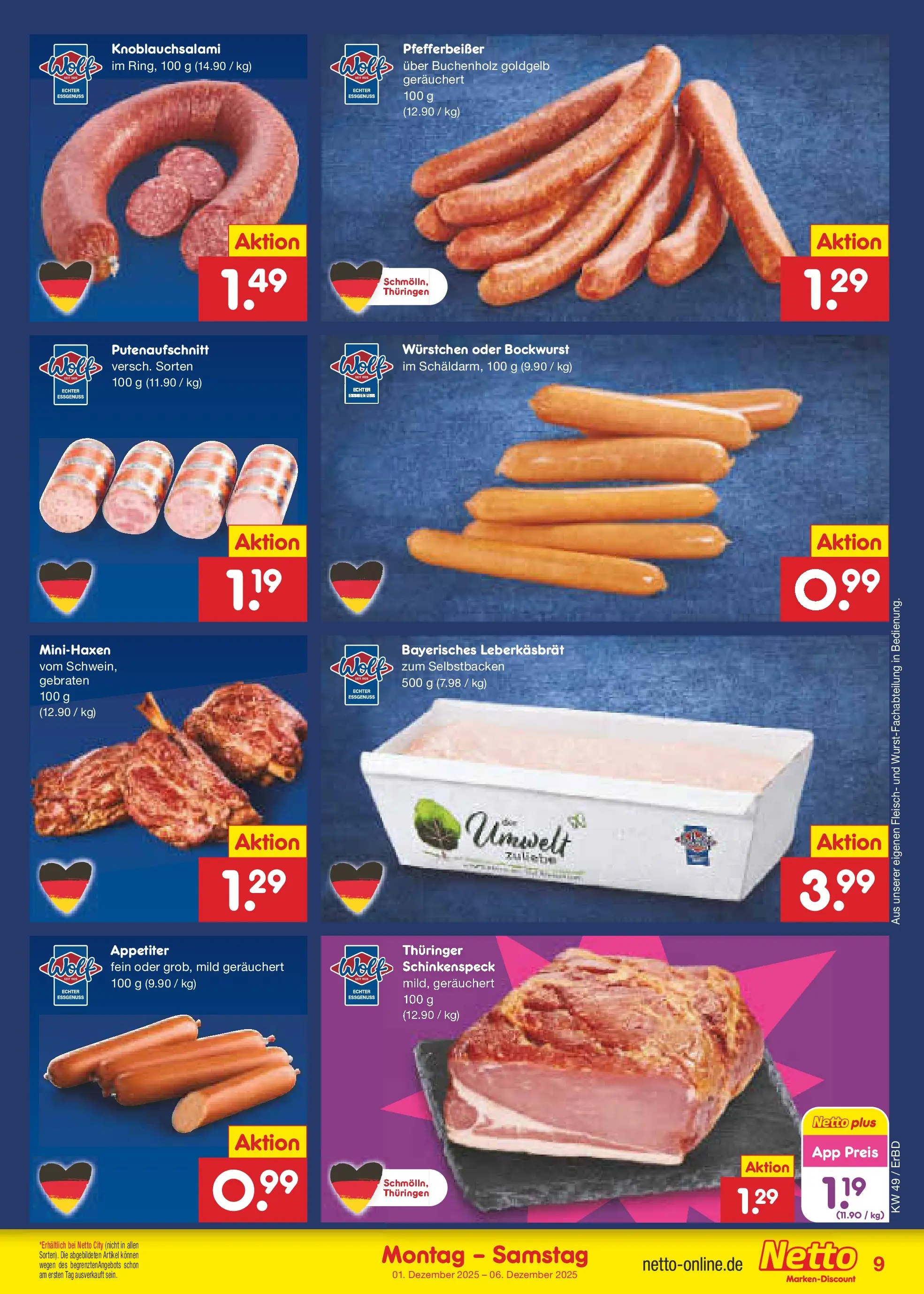 Netto Marken-Discount prospekt Jena-Lobeda	 (ab 01.12.2025) » Angebote | Seite: 9 | Produkte: Bockwurst, Fleisch