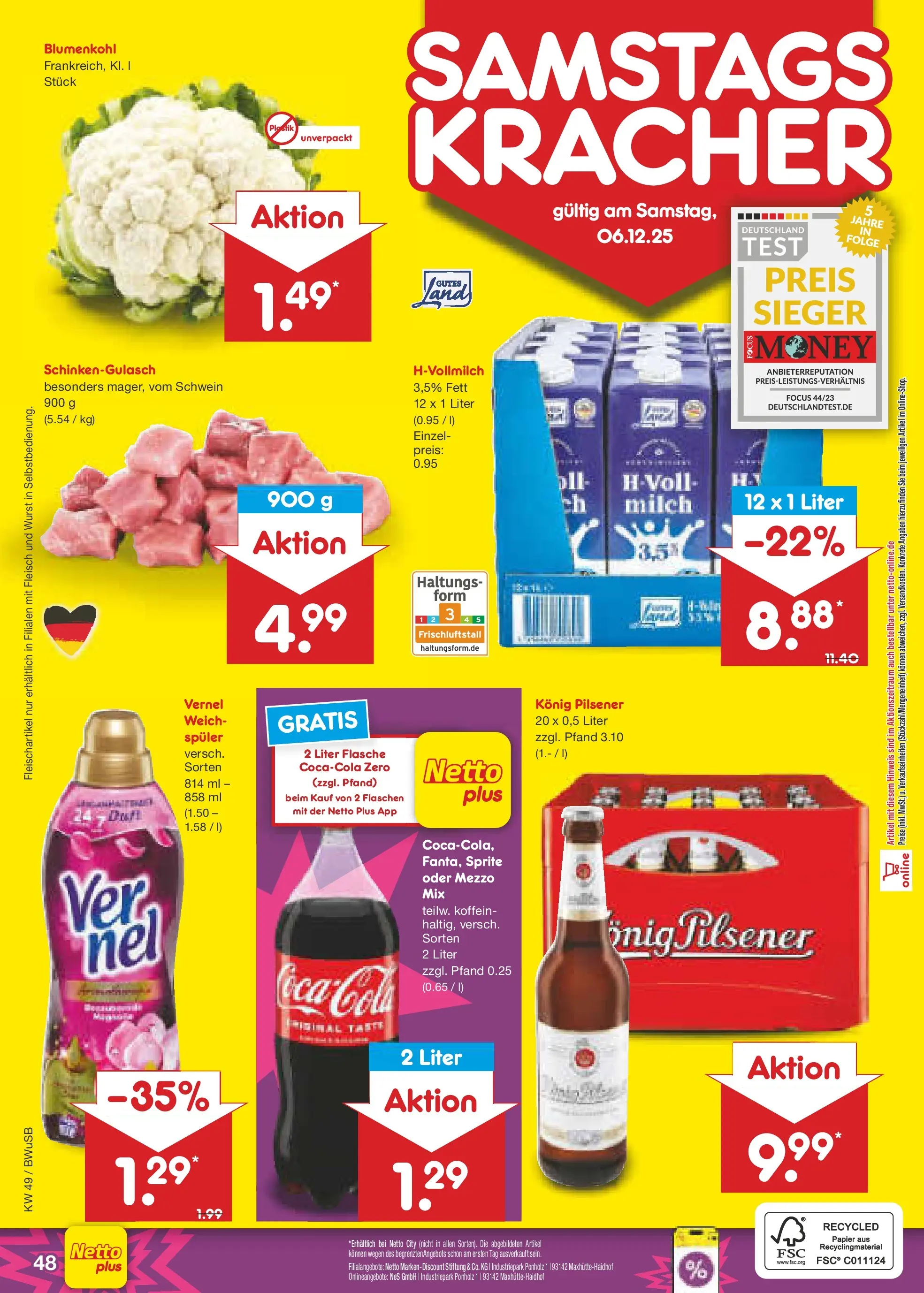 Netto Marken-Discount prospekt Bovenden	 (ab 01.12.2025) » Angebote | Seite: 51 | Produkte: Konig pilsener, Wurst, Blumenkohl, Vernel