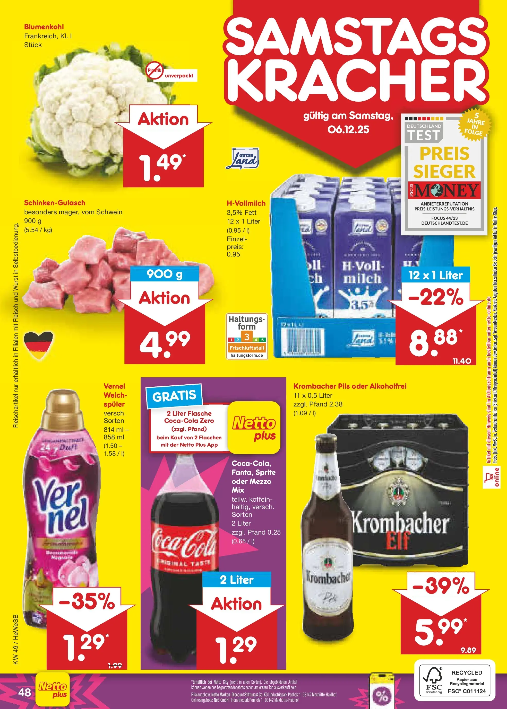 Netto Marken-Discount prospekt Brietlingen	 (ab 01.12.2025) » Angebote | Seite: 51 | Produkte: Sprite, Krombacher, Blumenkohl, Fleisch