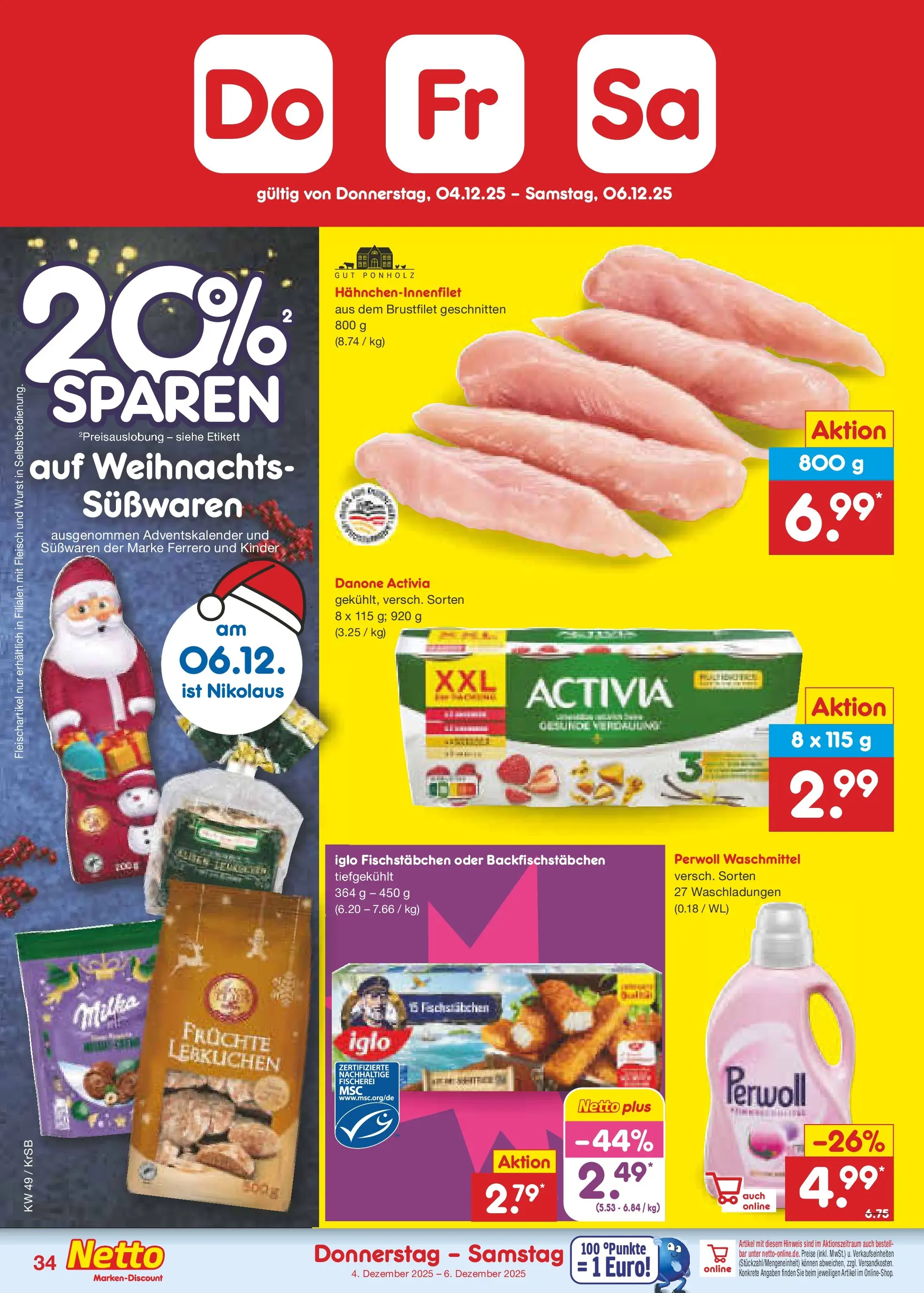 Netto Marken-Discount prospekt Jüchen	 (ab 01.12.2025) » Angebote | Seite: 36 | Produkte: Milka, Fischstabchen, Wurst, Fleisch
