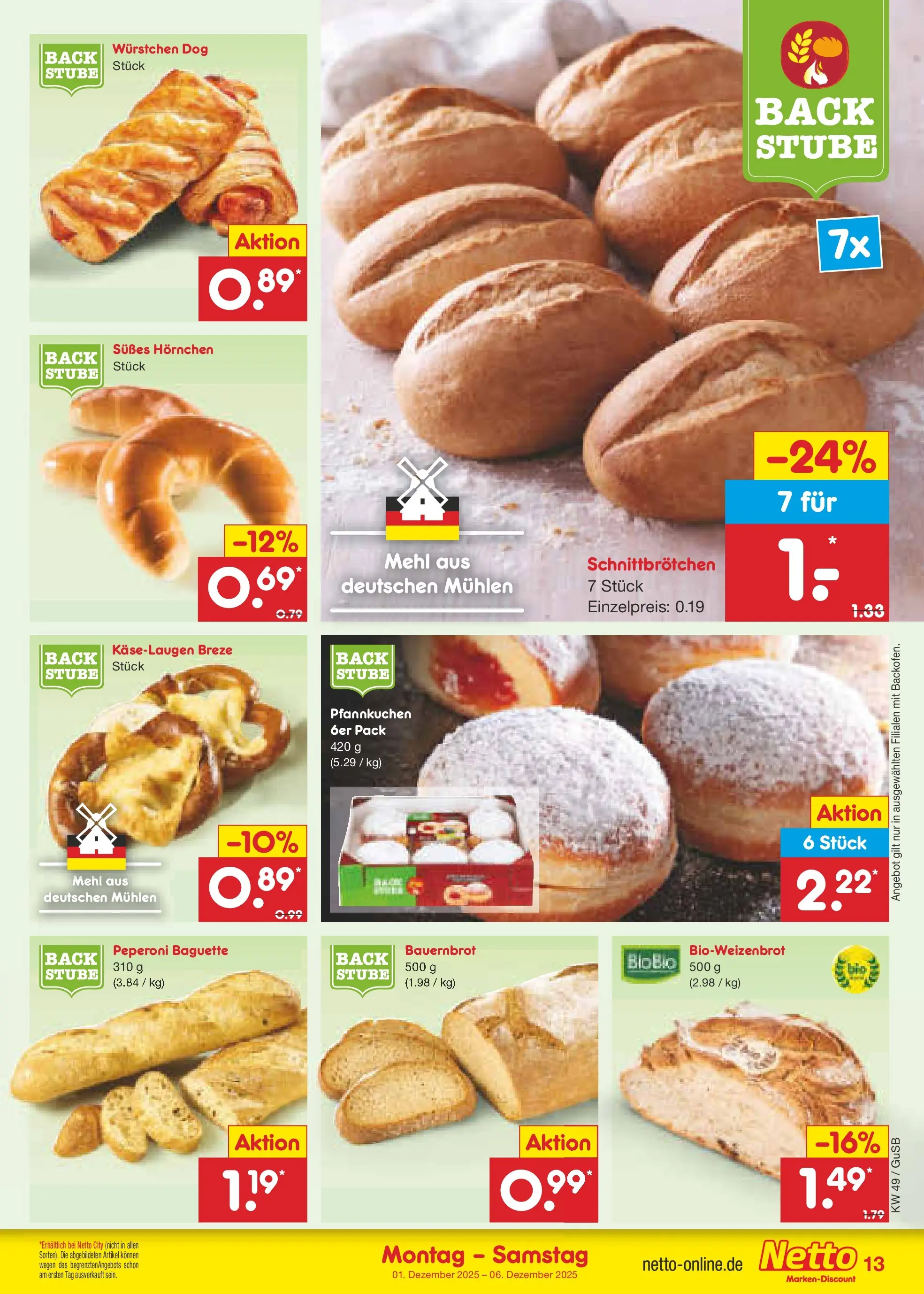 Netto Marken-Discount prospekt Machern	 (ab 30.11.2025) » Angebote | Seite: 13 | Produkte: Mehl, Baguette, Pfannkuchen