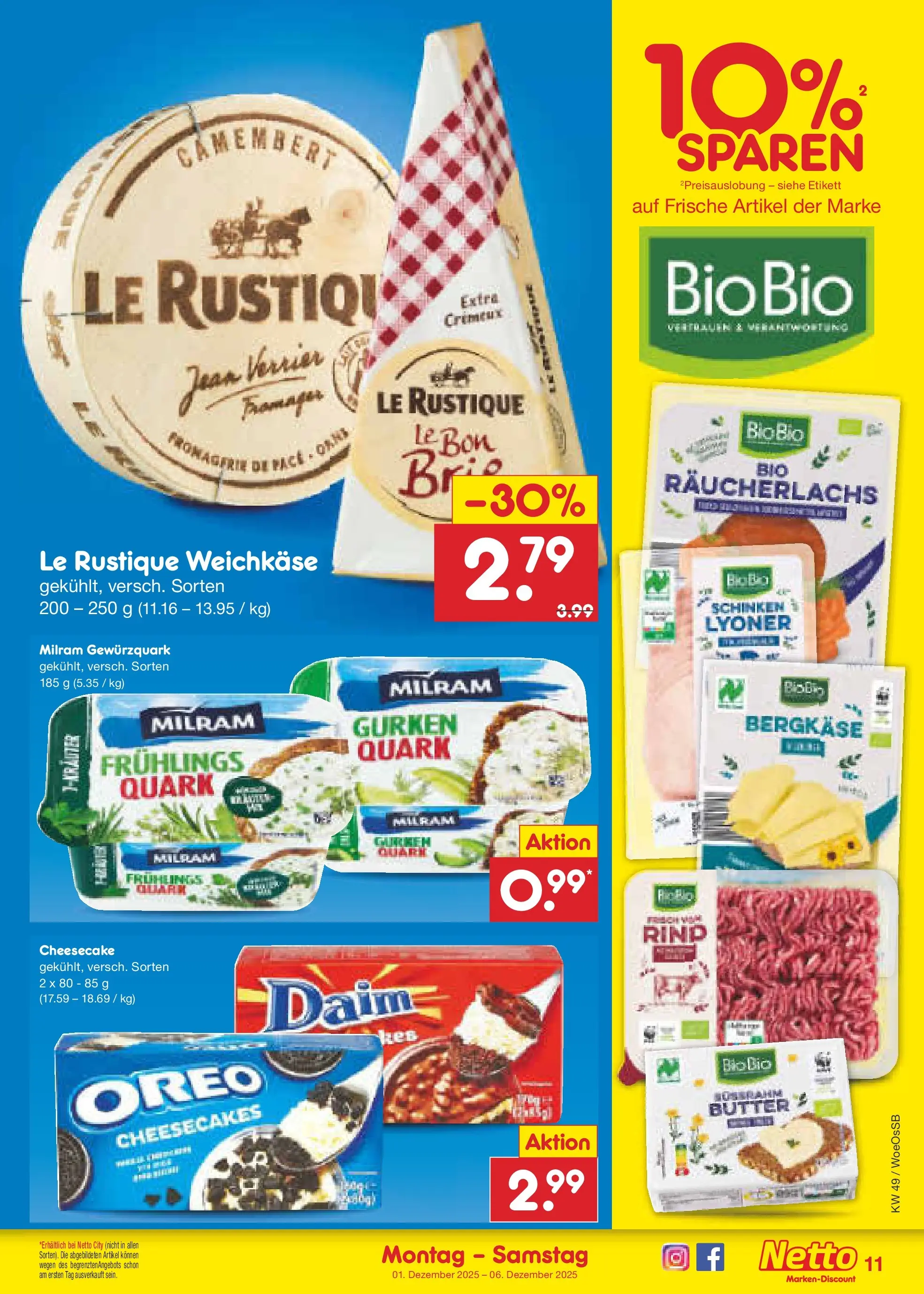 Netto Marken-Discount prospekt Gemmingen	 (ab 30.11.2025) » Angebote | Seite: 11 | Produkte: Butter, Räucherlachs, Milram, Schinken
