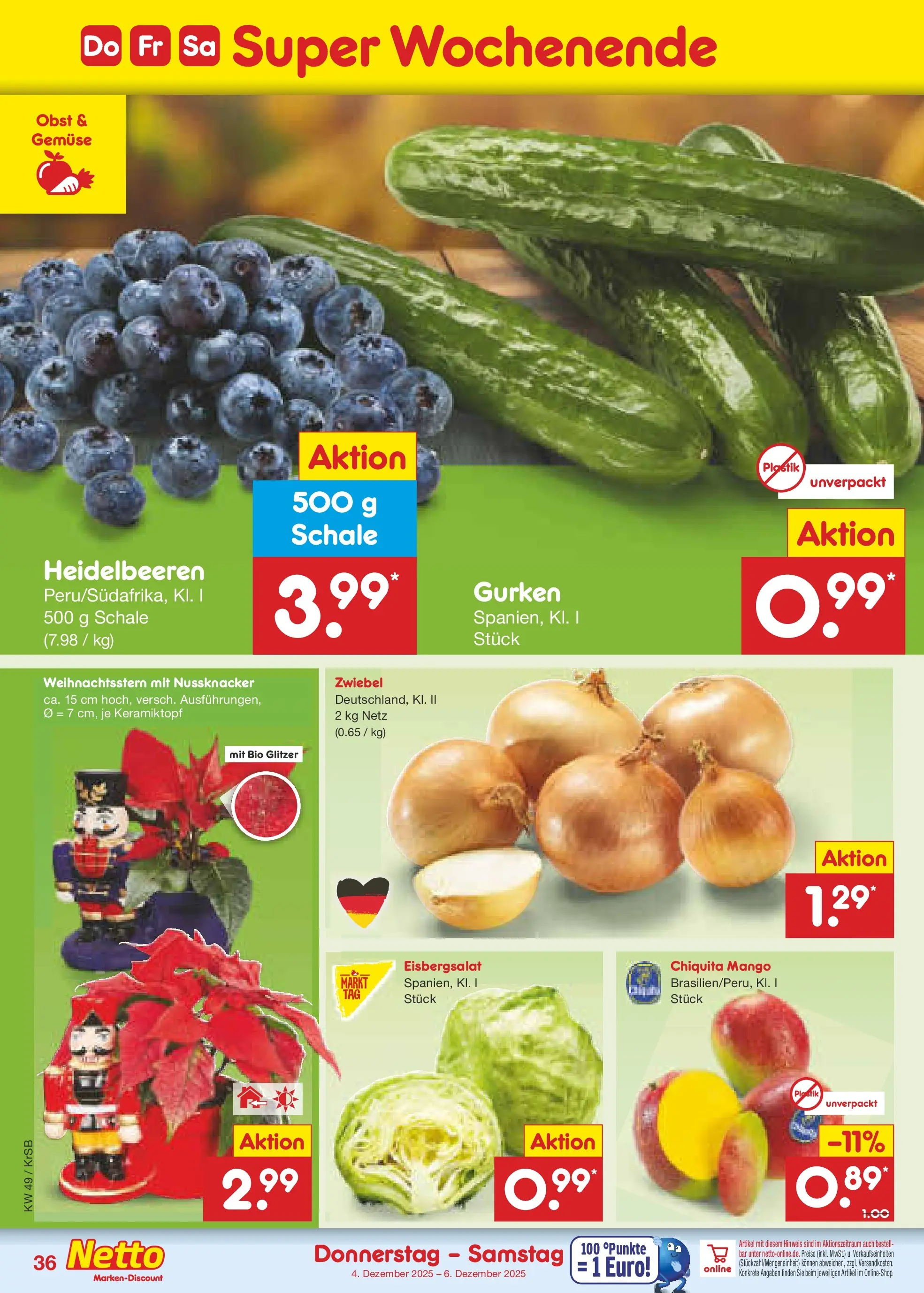 Netto Marken-Discount prospekt Jüchen	 (ab 01.12.2025) » Angebote | Seite: 38 | Produkte: Eisbergsalat, Gemüse, Obst, Mango
