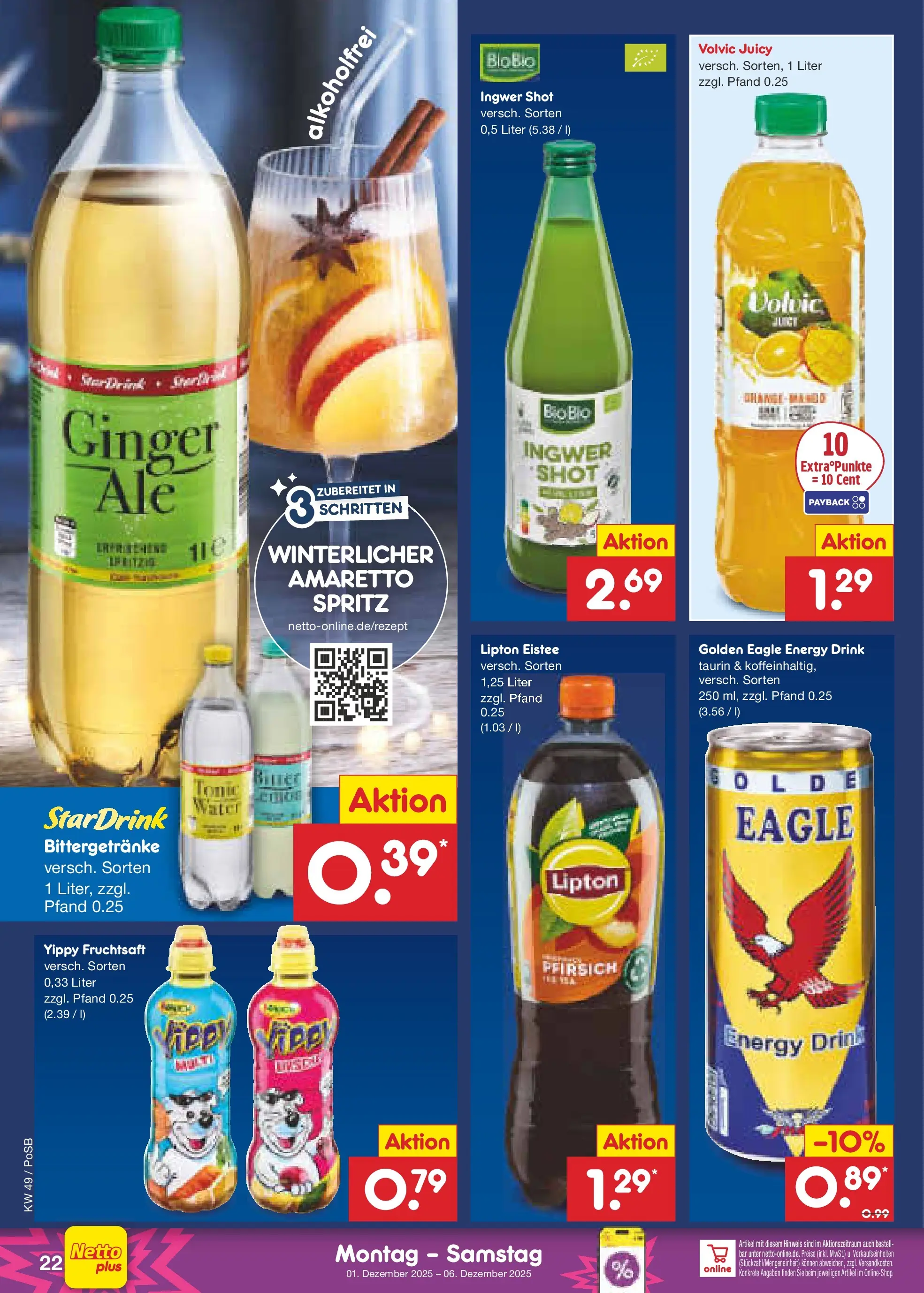 Netto Marken-Discount prospekt Regensburg	 (ab 01.12.2025) » Angebote | Seite: 24 | Produkte: Energy, Pfirsich, Volvic, Fruchtsaft