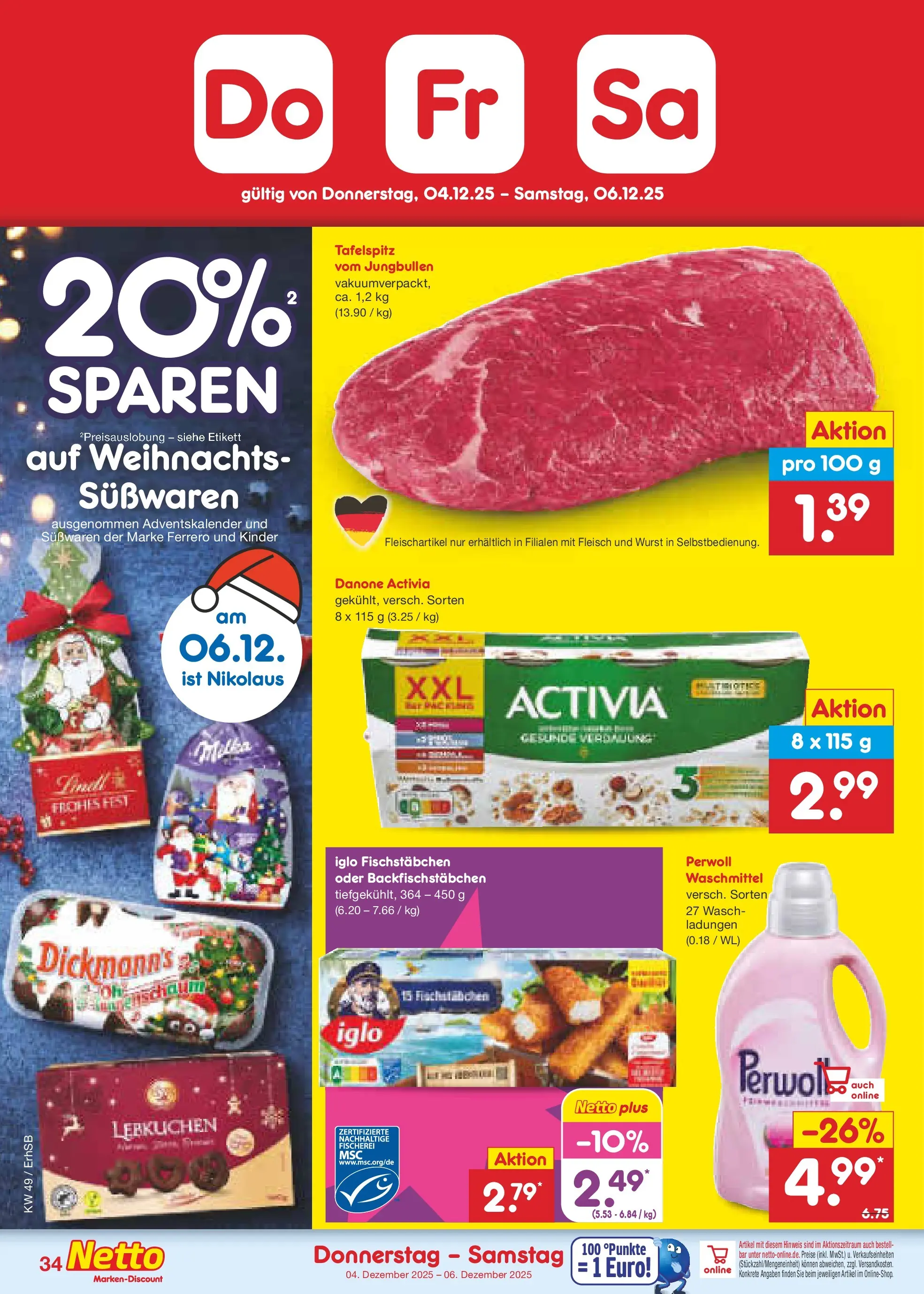 Netto Marken-Discount prospekt Metten	 (ab 01.12.2025) » Angebote | Seite: 36 | Produkte: Tafelspitz, Iglo, Perwoll, Wurst