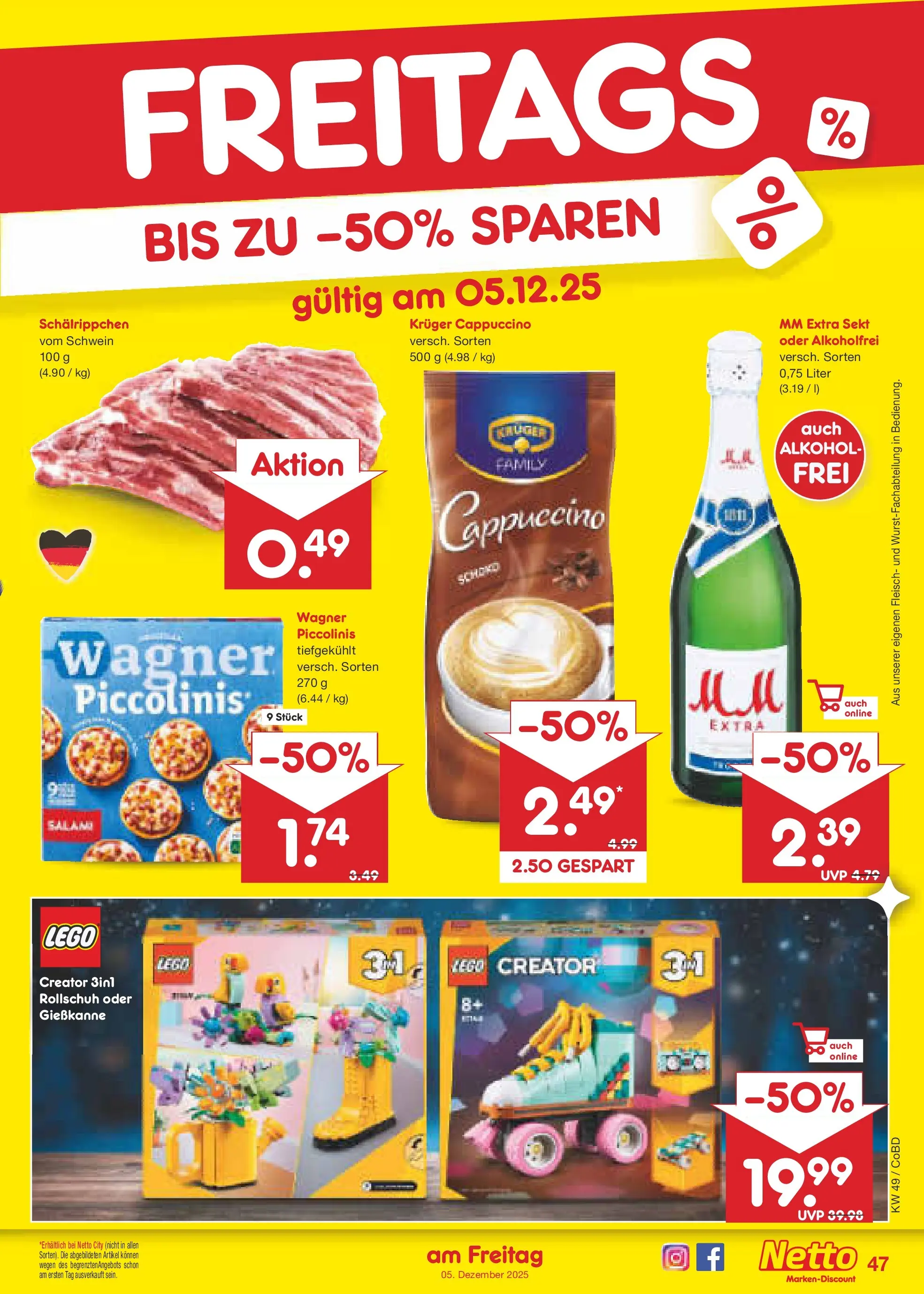 Netto Marken-Discount prospekt Delitzsch	 (ab 01.12.2025) » Angebote | Seite: 50 | Produkte: Sekt, Piccolinis, Kruger cappuccino, Fleisch