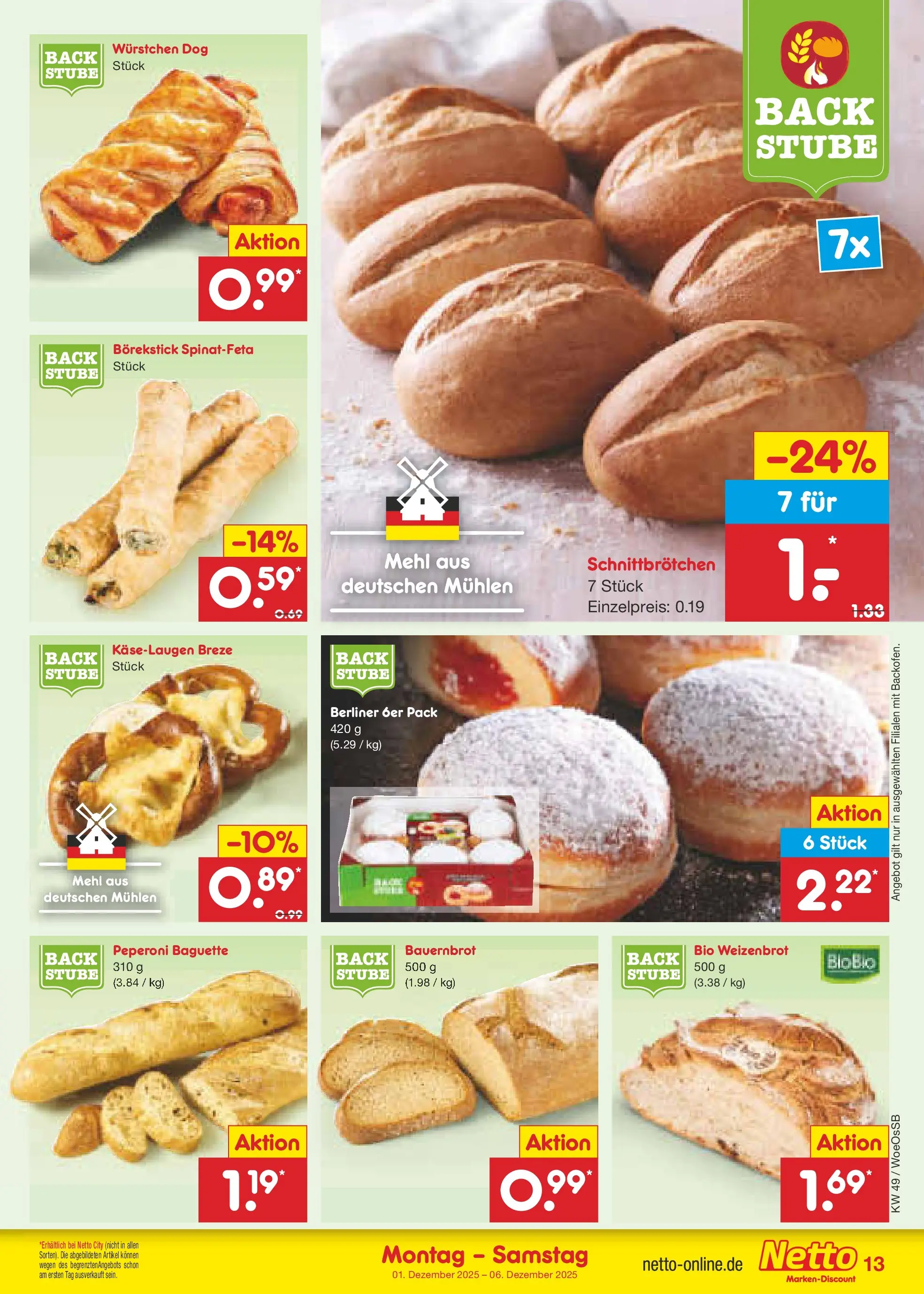 Netto Marken-Discount prospekt Gemmingen	 (ab 30.11.2025) » Angebote | Seite: 13 | Produkte: Berliner, Mehl, Baguette