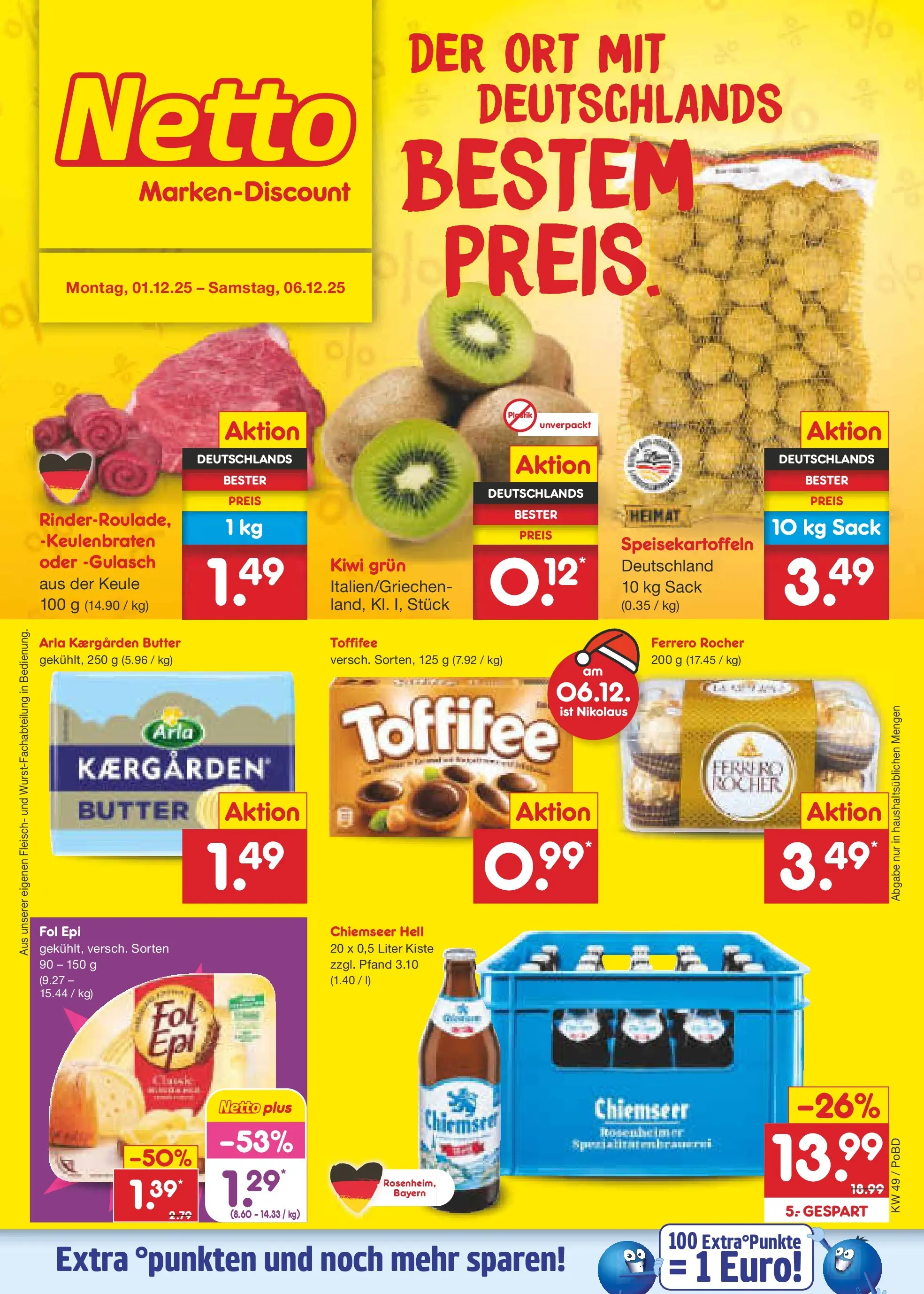 Netto Marken-Discount prospekt Selb	 (ab 01.12.2025) » Angebote | Seite: 1 | Produkte: Ferrero rocher, Butter, Toffifee, Fleisch