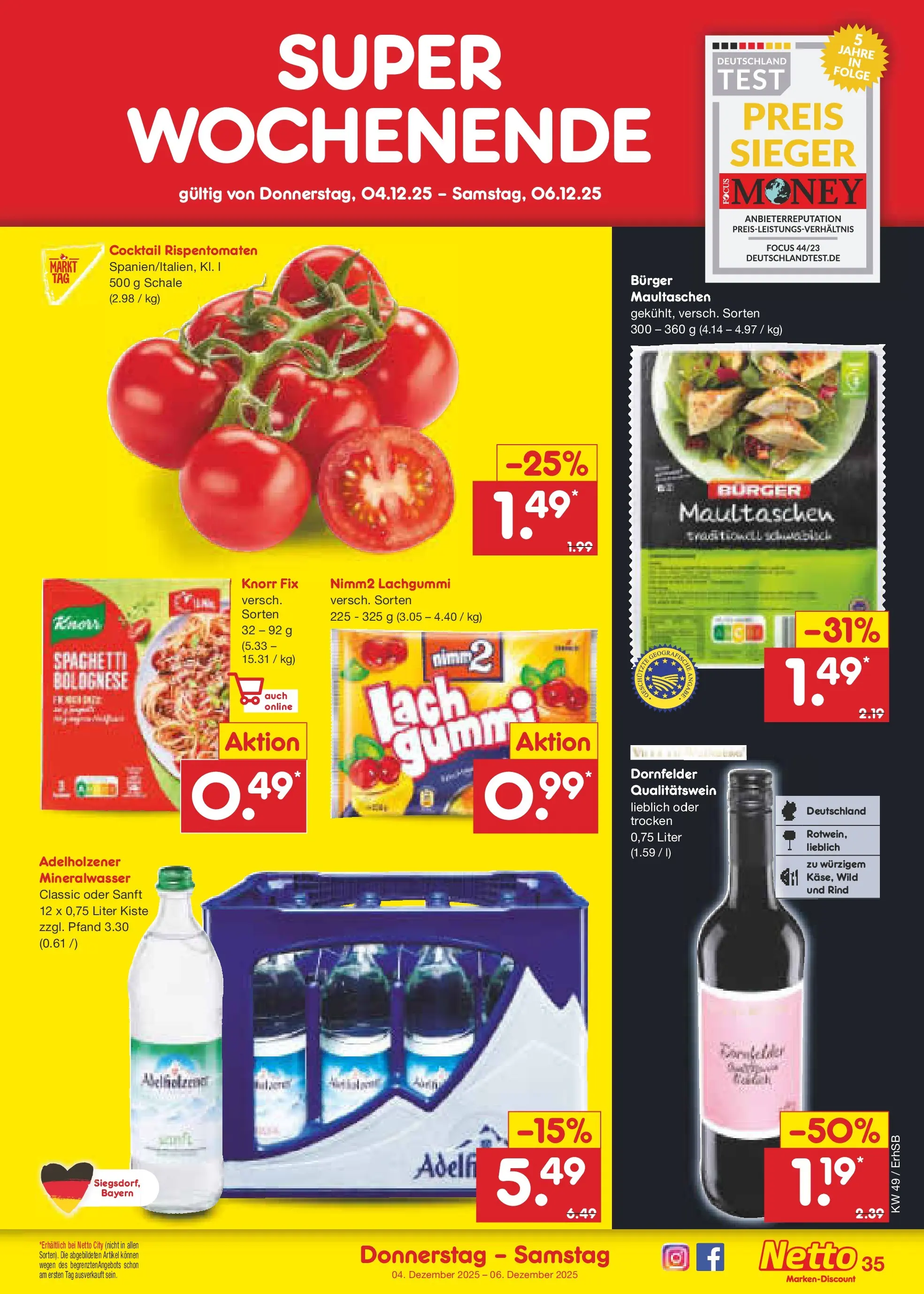 Netto Marken-Discount prospekt Metten	 (ab 01.12.2025) » Angebote | Seite: 37 | Produkte: Knorr fix, Burger, Knorr, Mineralwasser