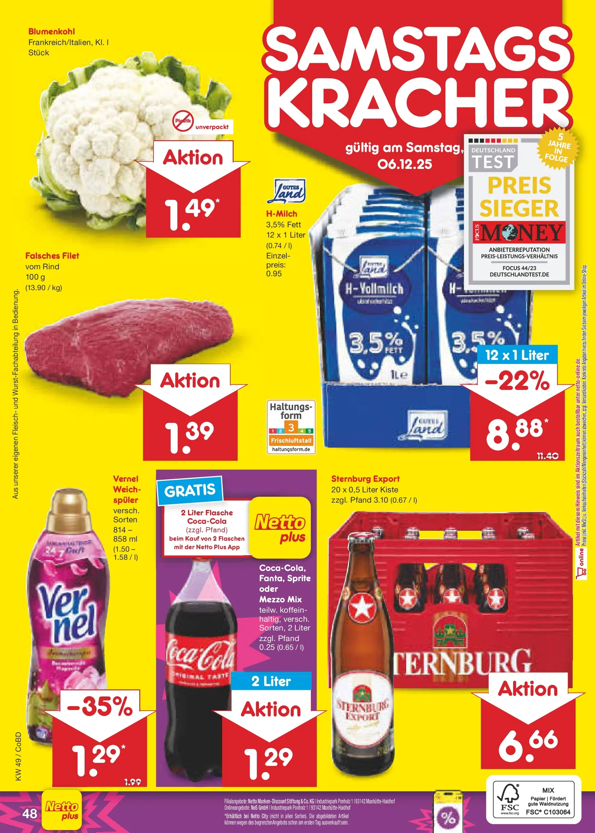 Netto Marken-Discount prospekt Delitzsch	 (ab 01.12.2025) » Angebote | Seite: 51 | Produkte: Coca cola, Sprite, Blumenkohl, Fleisch
