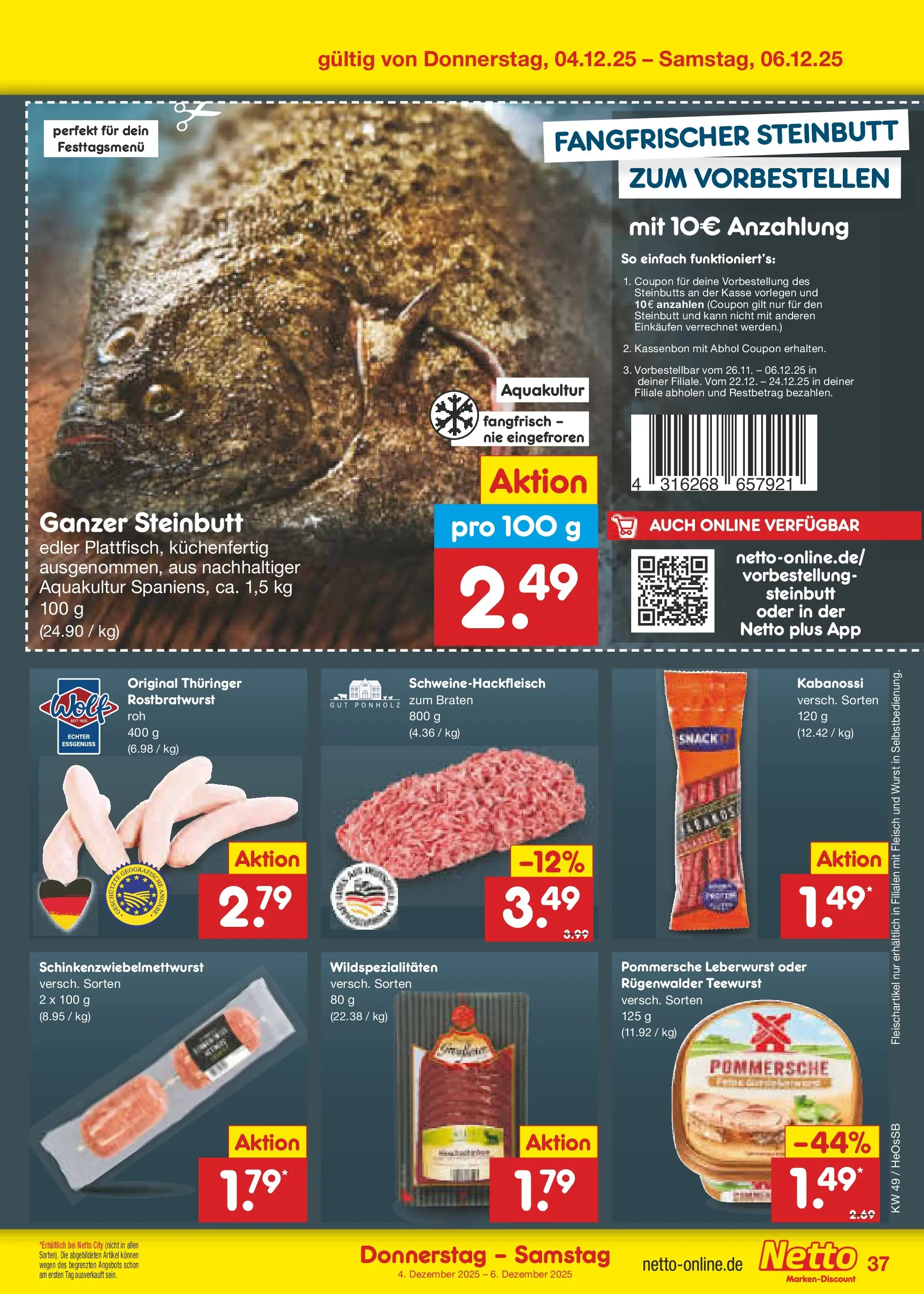 Netto Marken-Discount prospekt Kröpelin	 (ab 01.12.2025) » Angebote | Seite: 39 | Produkte: Wurst, Fleisch