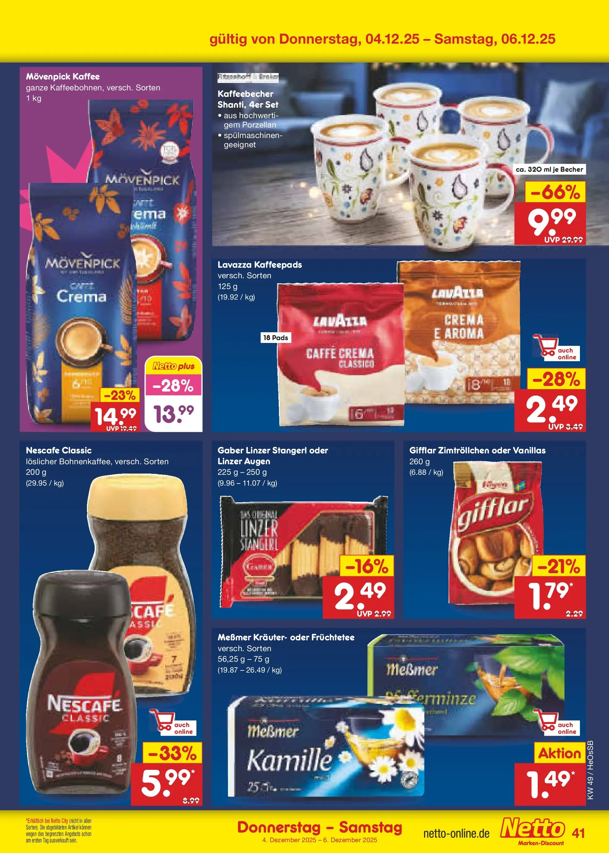 Netto Marken-Discount prospekt Kröpelin	 (ab 01.12.2025) » Angebote | Seite: 43 | Produkte: Lavazza, Kaffee, Messmer, Nescafe classic