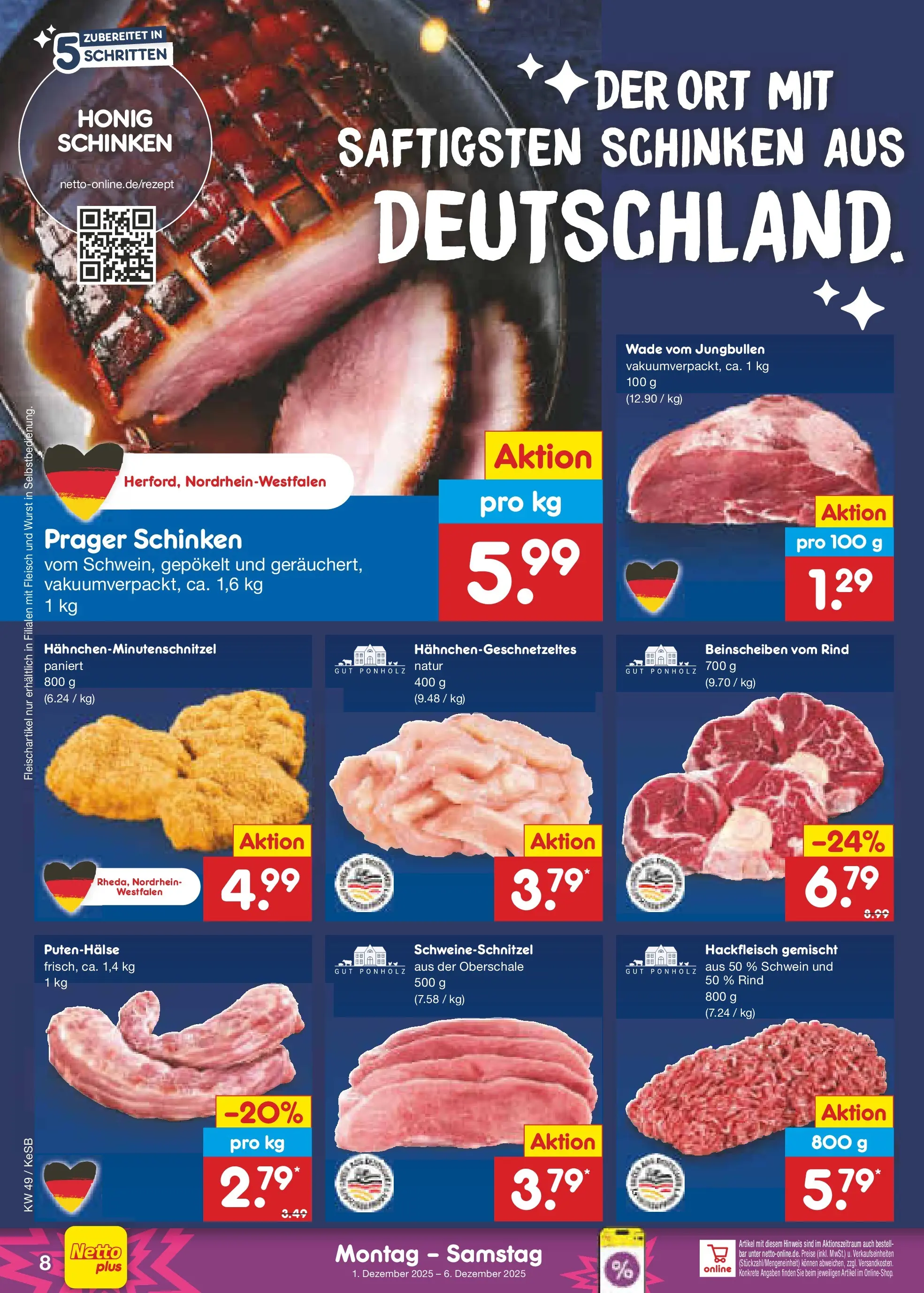 Netto Marken-Discount prospekt Kruft	 (ab 01.12.2025) » Angebote | Seite: 8 | Produkte: Wurst, Schinken, Fleisch, Hackfleisch