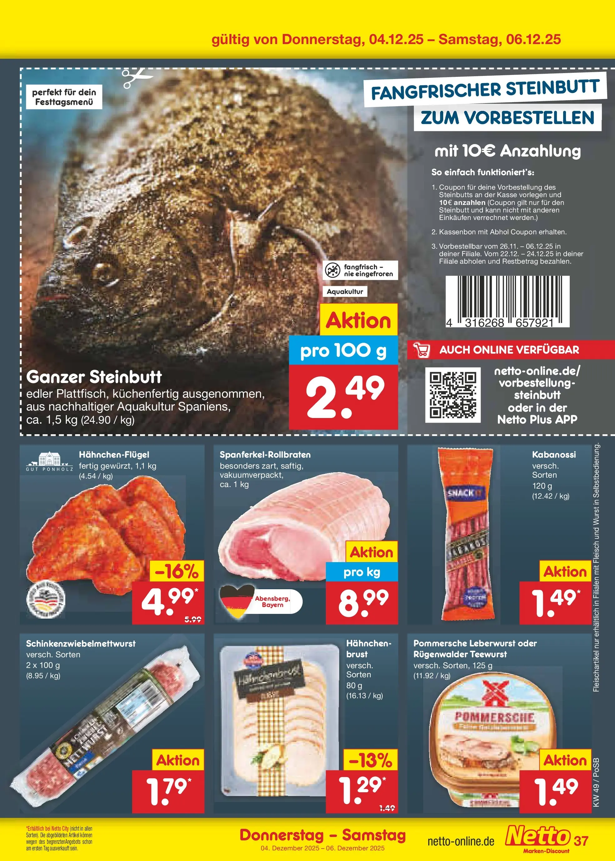 Netto Marken-Discount prospekt Regensburg	 (ab 01.12.2025) » Angebote | Seite: 39 | Produkte: Hahnchen, Wurst, Fleisch