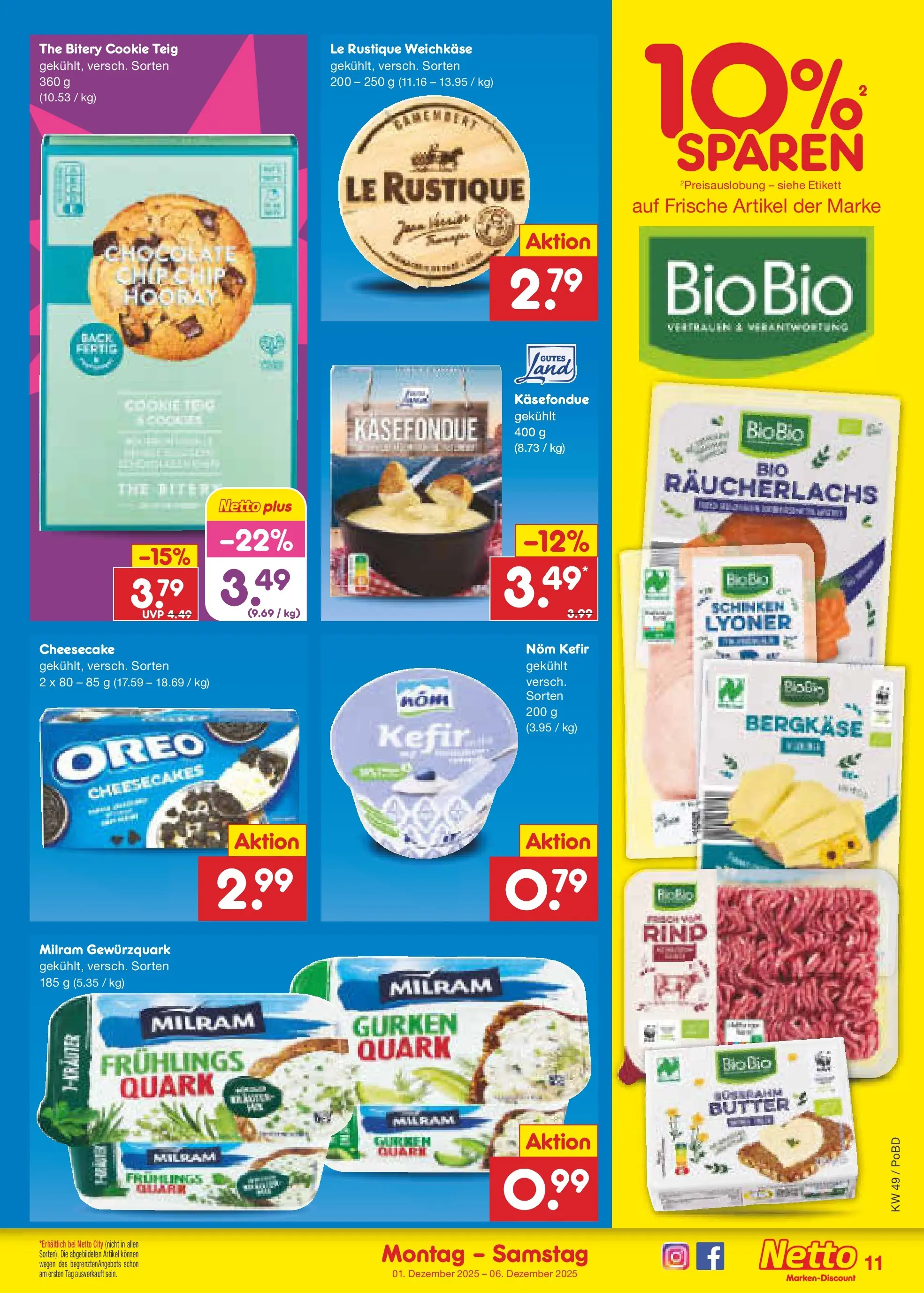 Netto Marken-Discount prospekt Selb	 (ab 01.12.2025) » Angebote | Seite: 11 | Produkte: Quark, Butter, Milram, Gurken