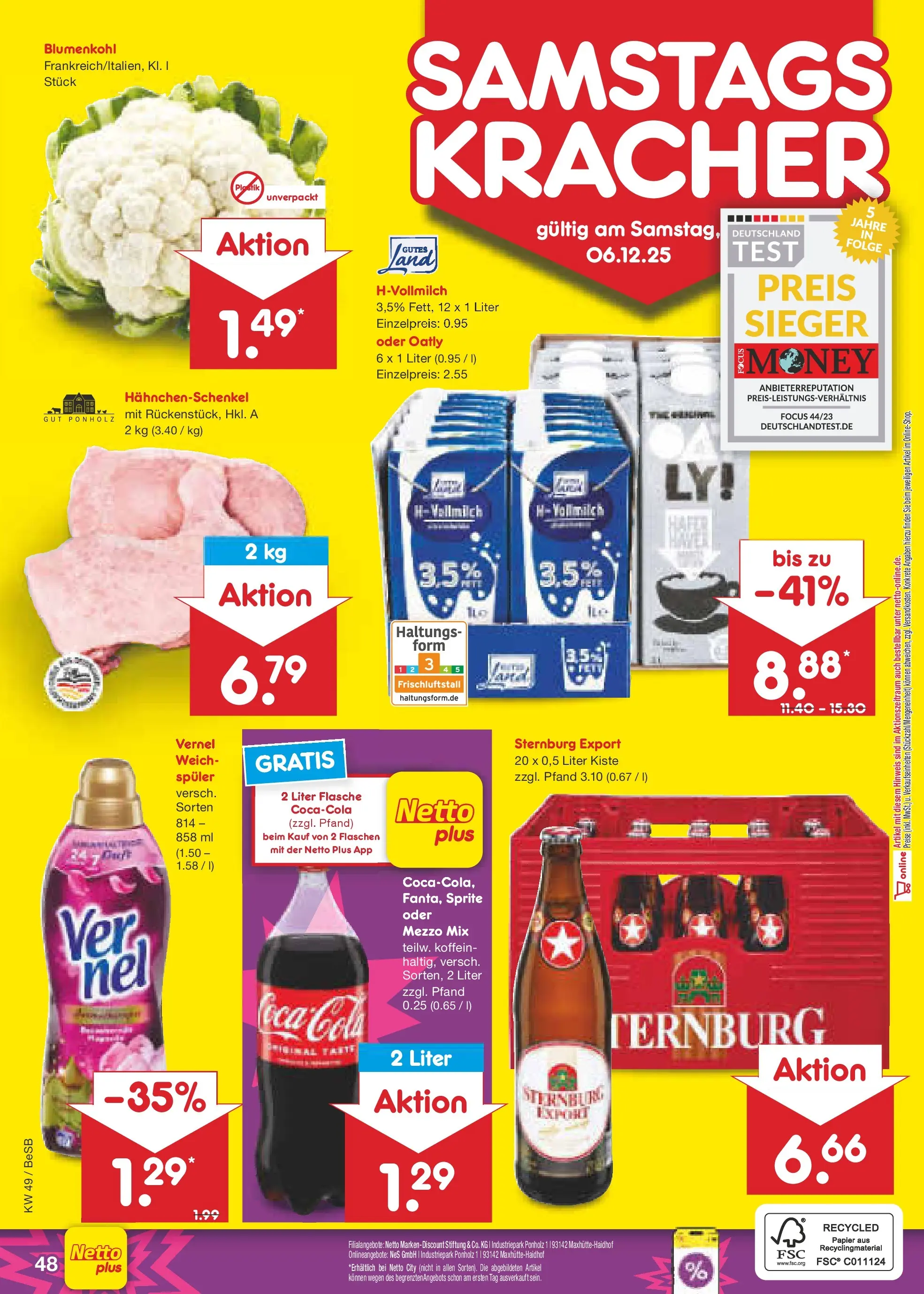 Netto Marken-Discount prospekt Berlin-Spandau	 (ab 01.12.2025) » Angebote | Seite: 51 | Produkte: Coca cola, Oatly, Blumenkohl, Vernel