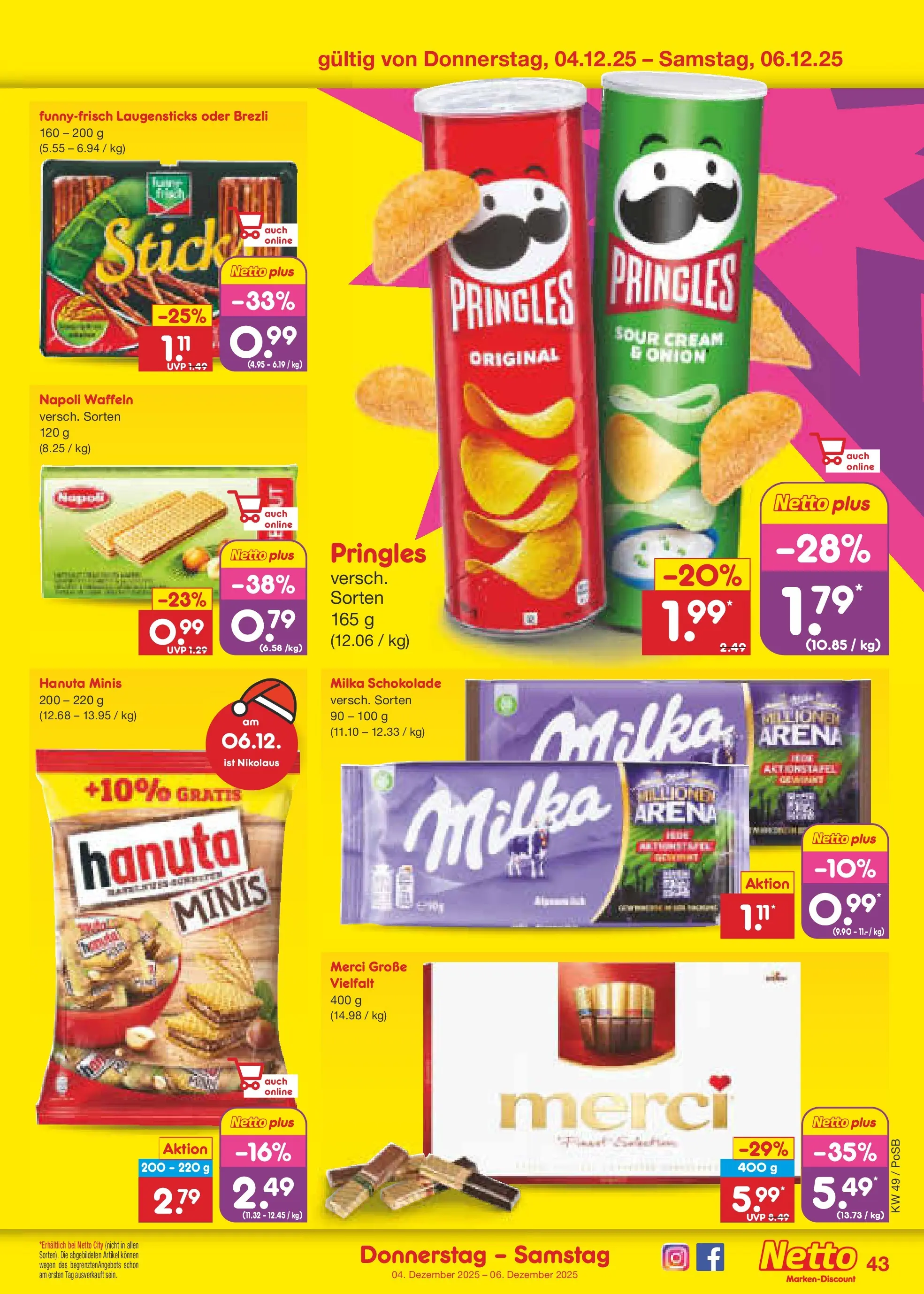 Netto Marken-Discount prospekt Regensburg	 (ab 01.12.2025) » Angebote | Seite: 46 | Produkte: Milka schokolade, Milka, Waffeln, Pringles